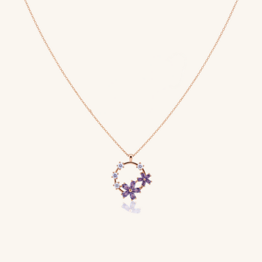 Rose Plated Purple Flower Women's Silver Necklace