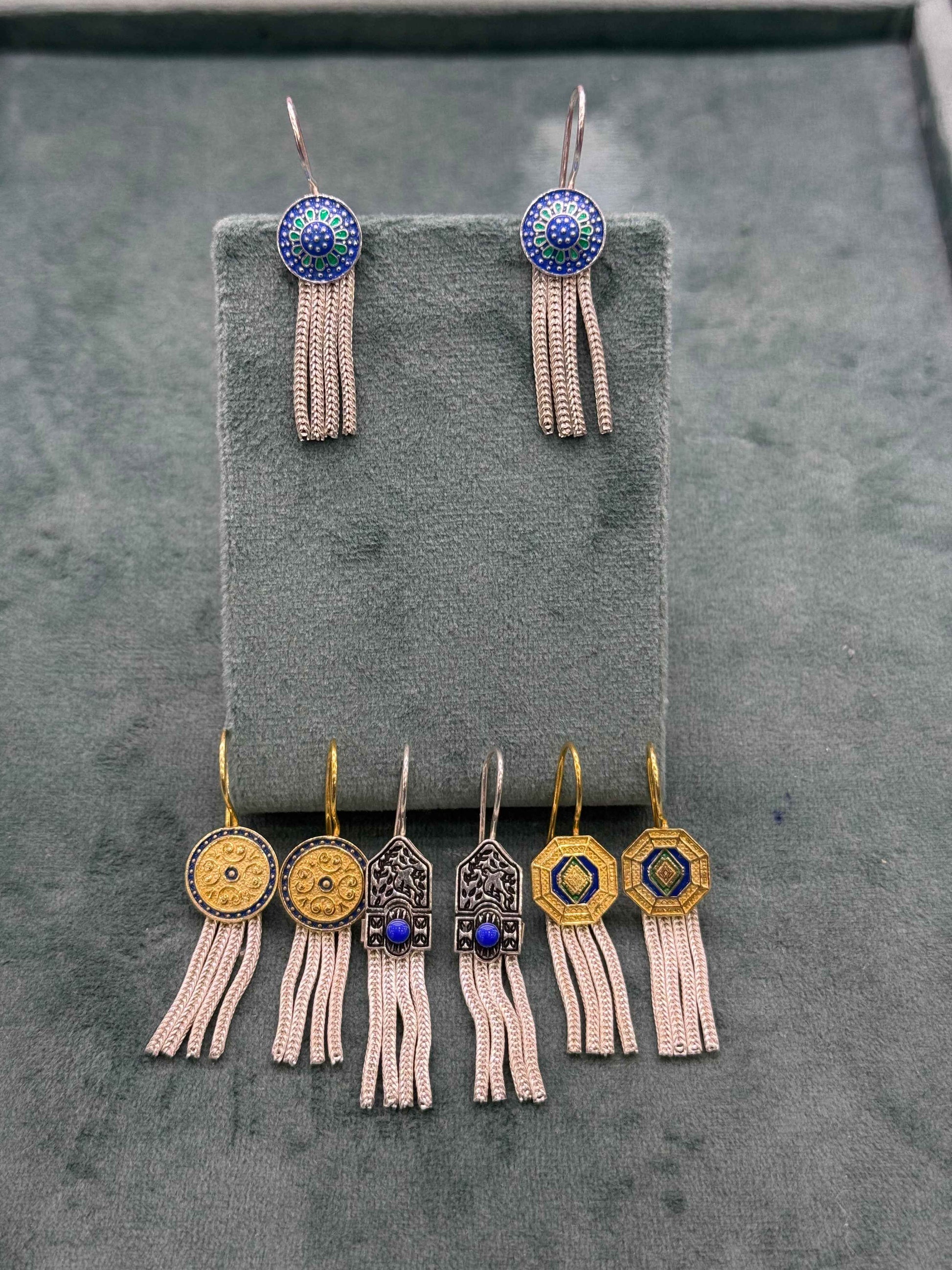 Round Domed Tassel Silver Earrings