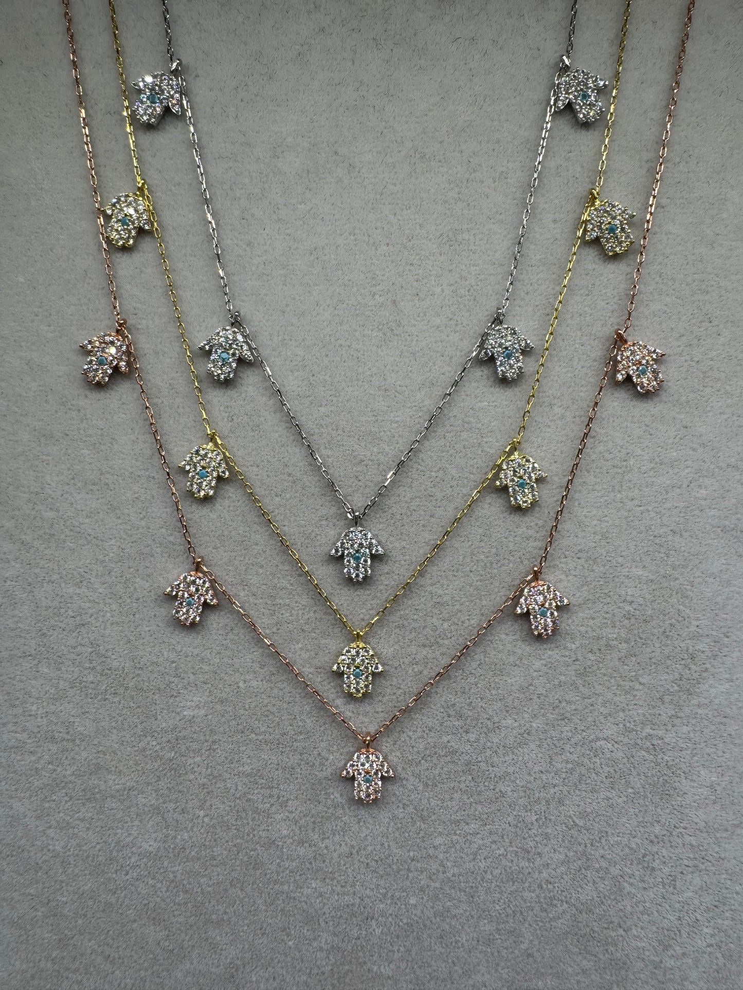 5 White Turquoise Hand Silver Necklace