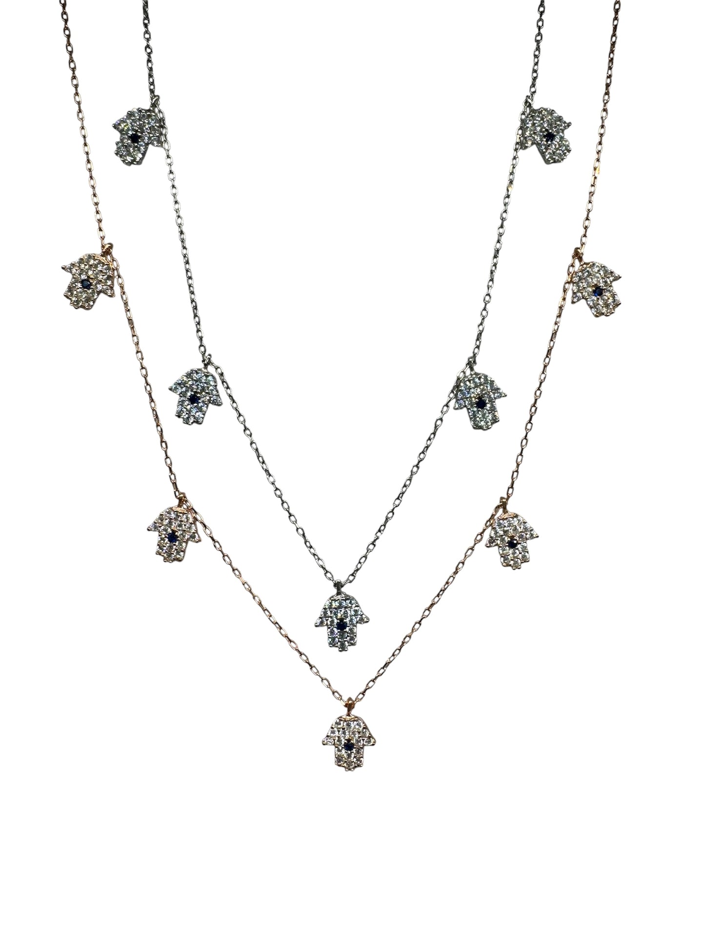 5 White Navy Hand Silver Necklace