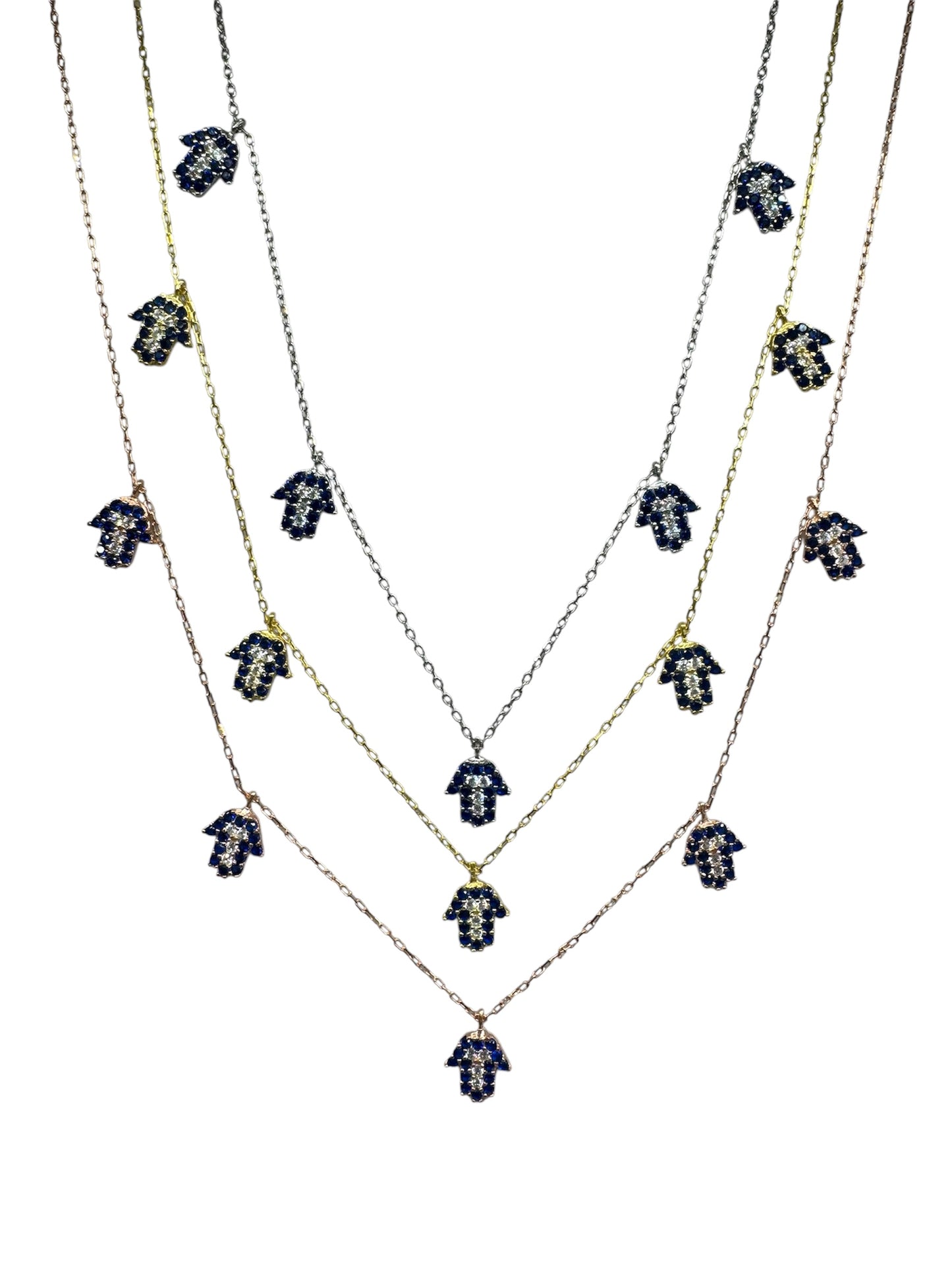 5 Navy White Hand Silver Necklace