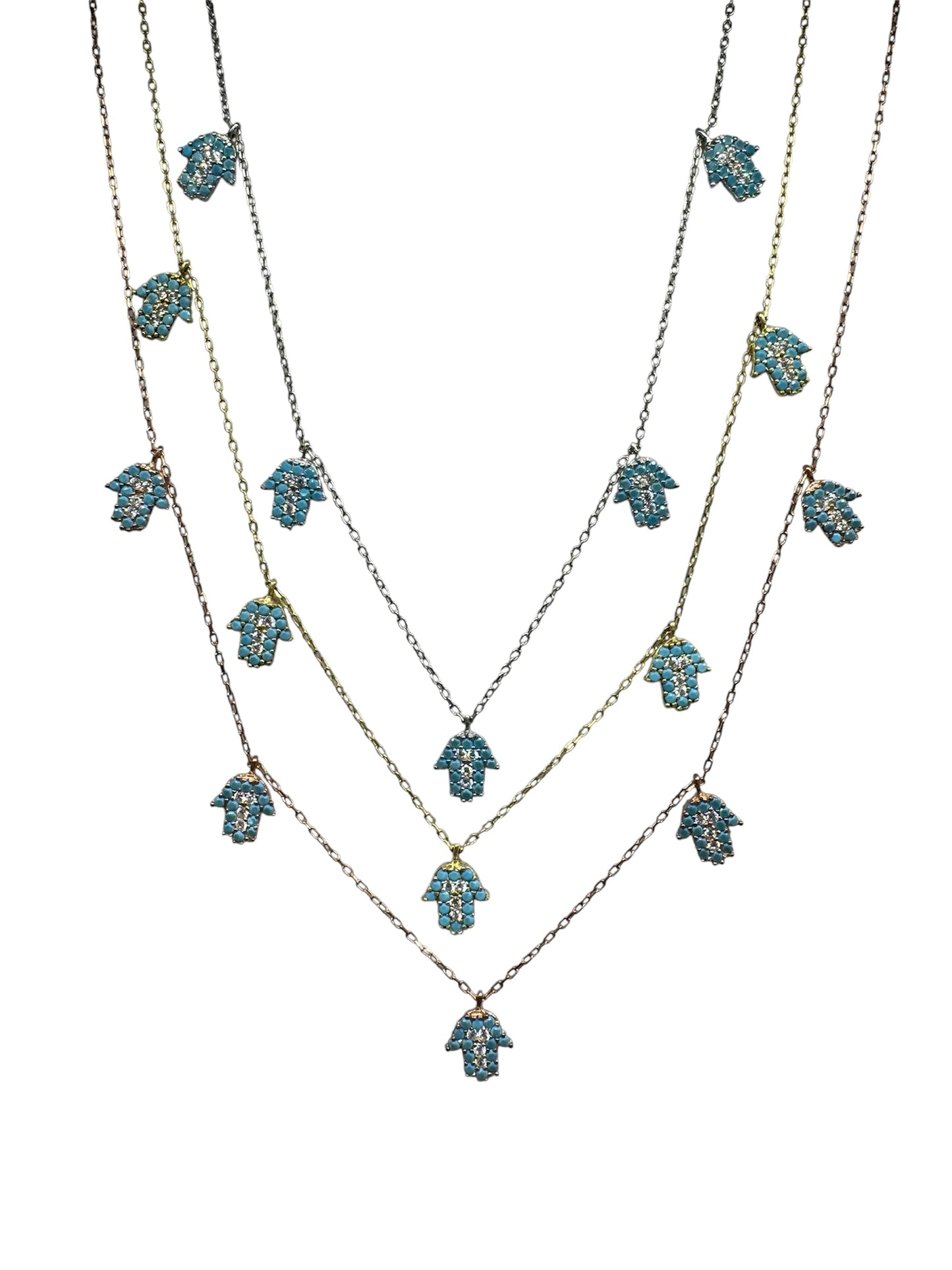 5 Turquoise White Hand Silver Necklace