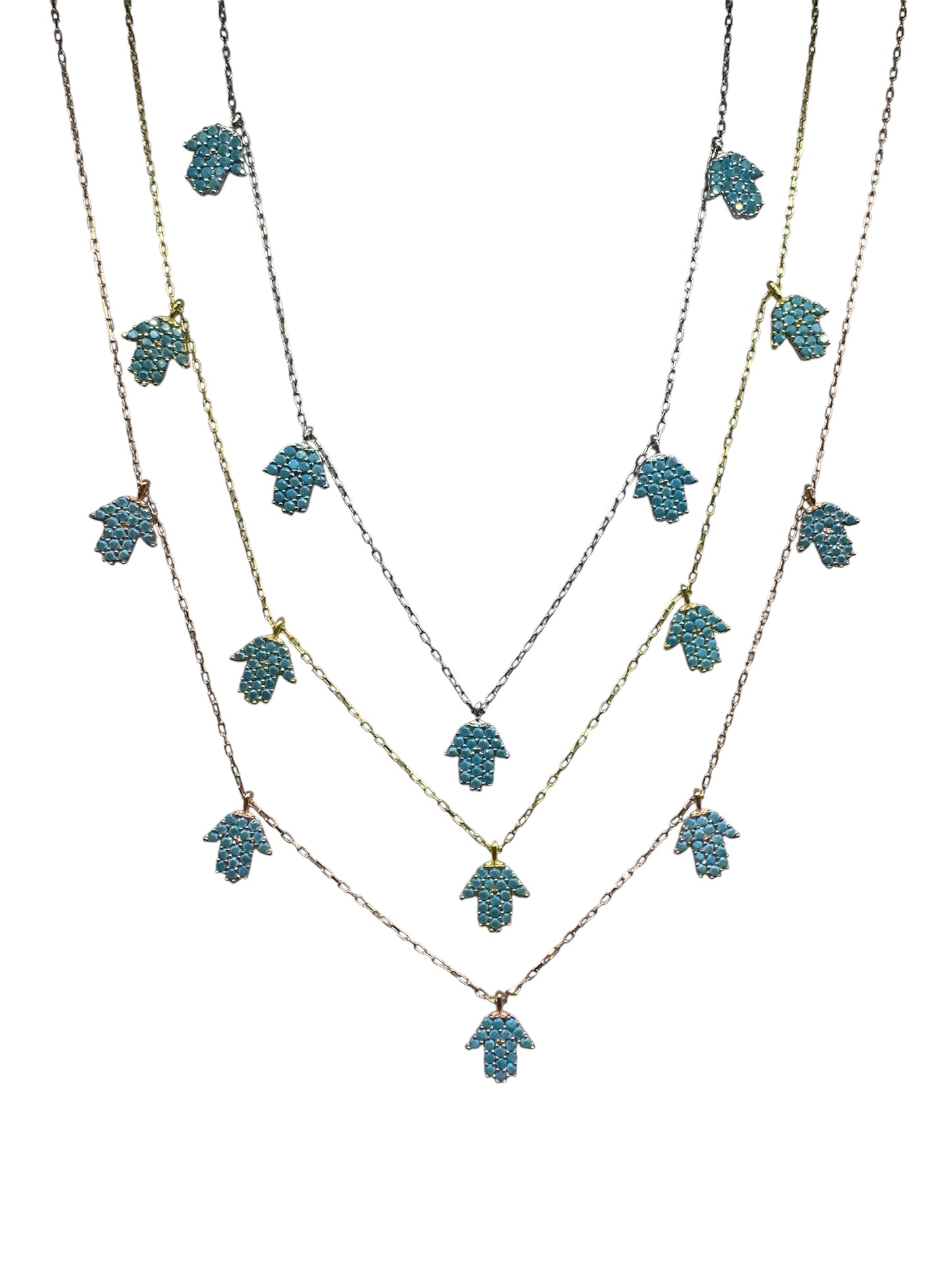 5 Turquoise Hand Silver Necklace