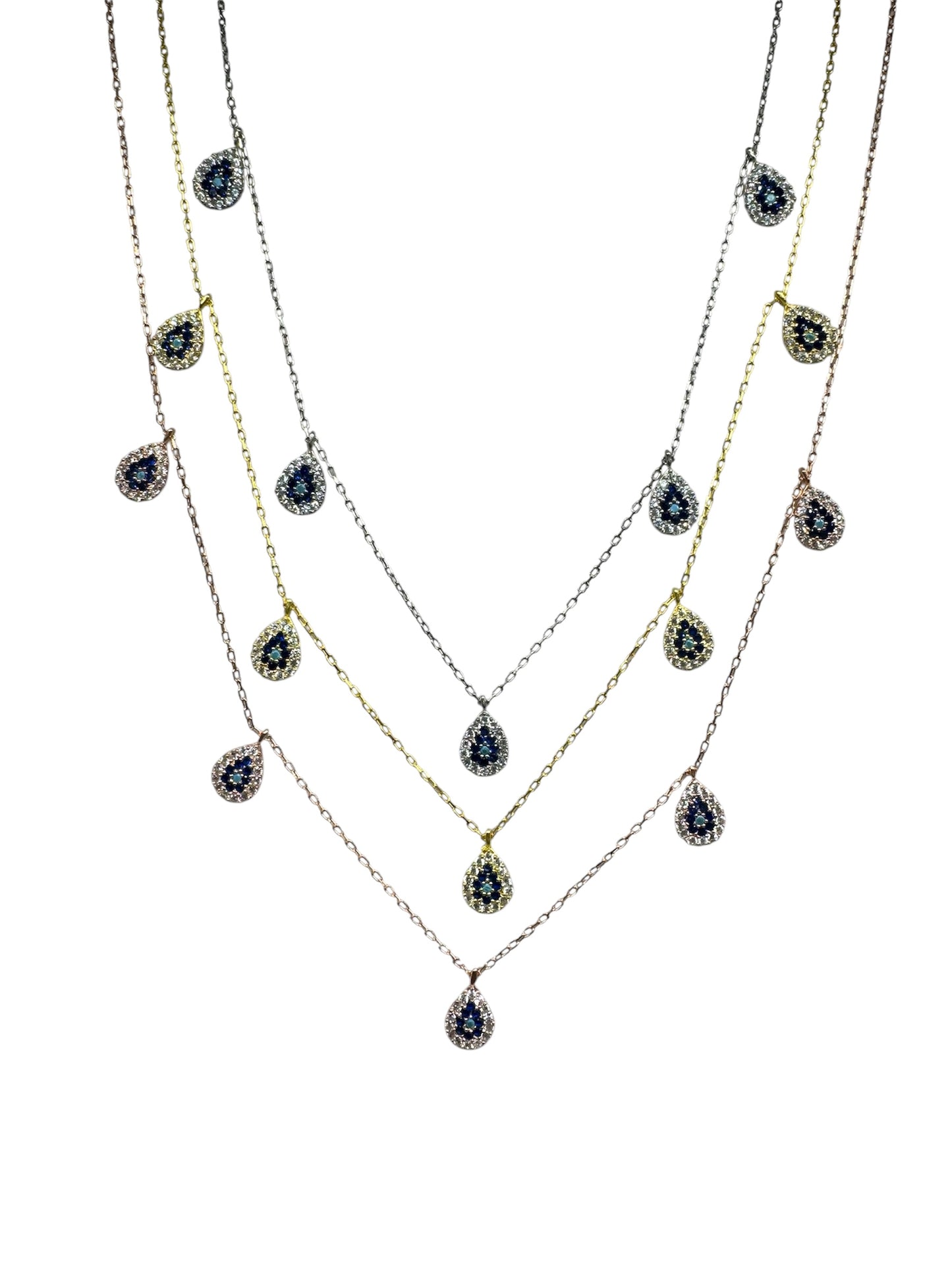 5 White Navy Turquoise Drop Silver Necklace