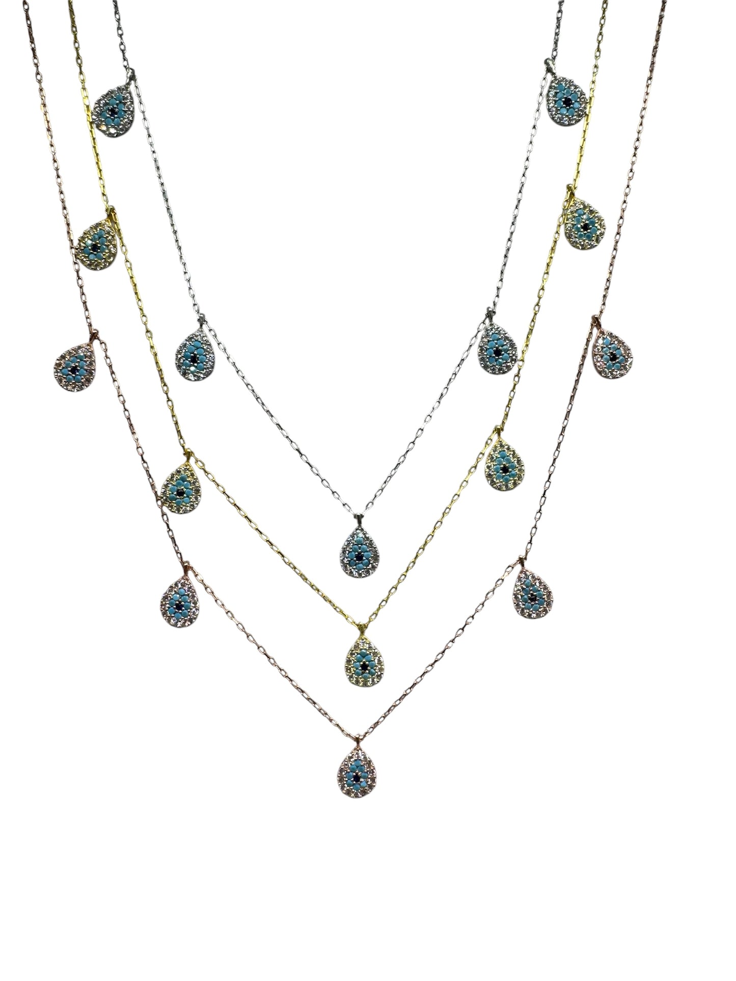 5 White Turquoise Navy Drop Silver Necklace