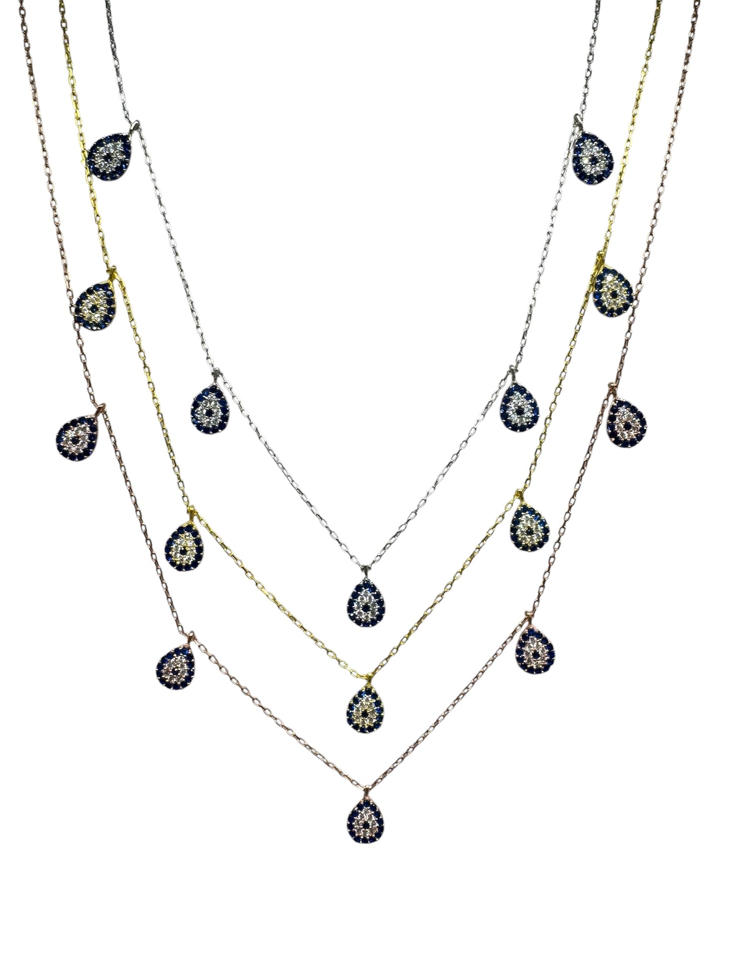 5 Navy White Navy Drop Silver Necklace