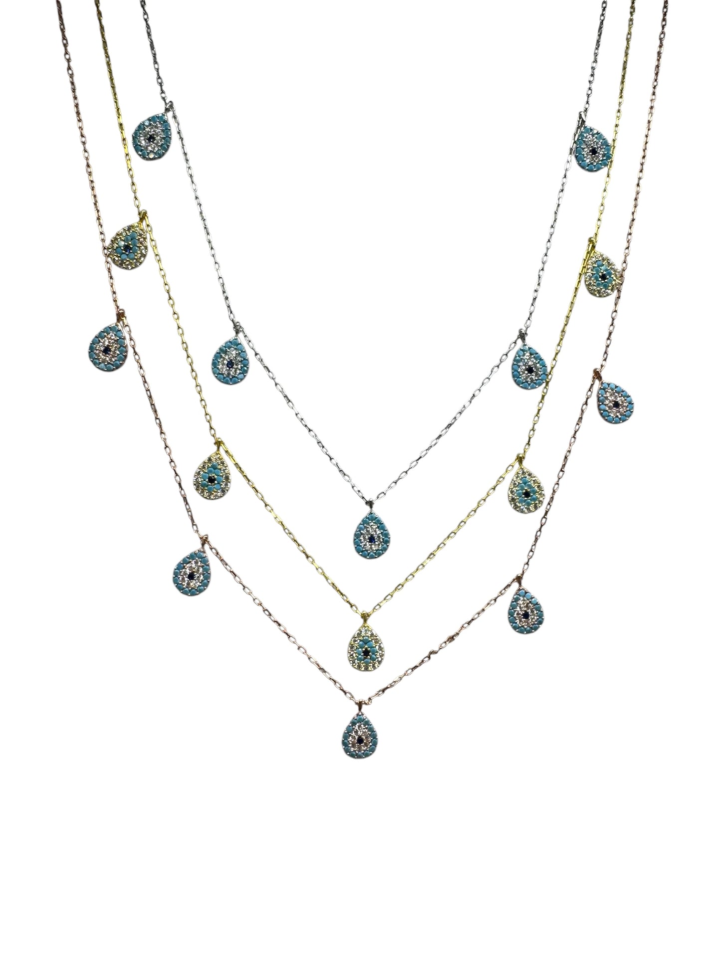 5 Turquoise White Navy Drop Silver Necklace