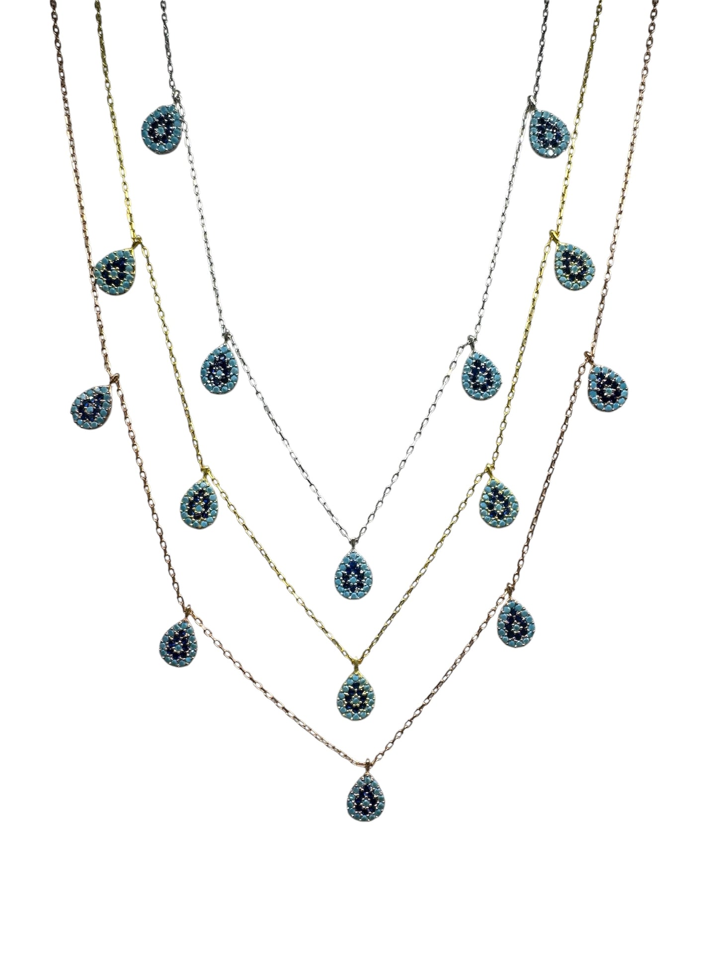 5 Turquoise Navy Turquoise Drop Silver Necklace