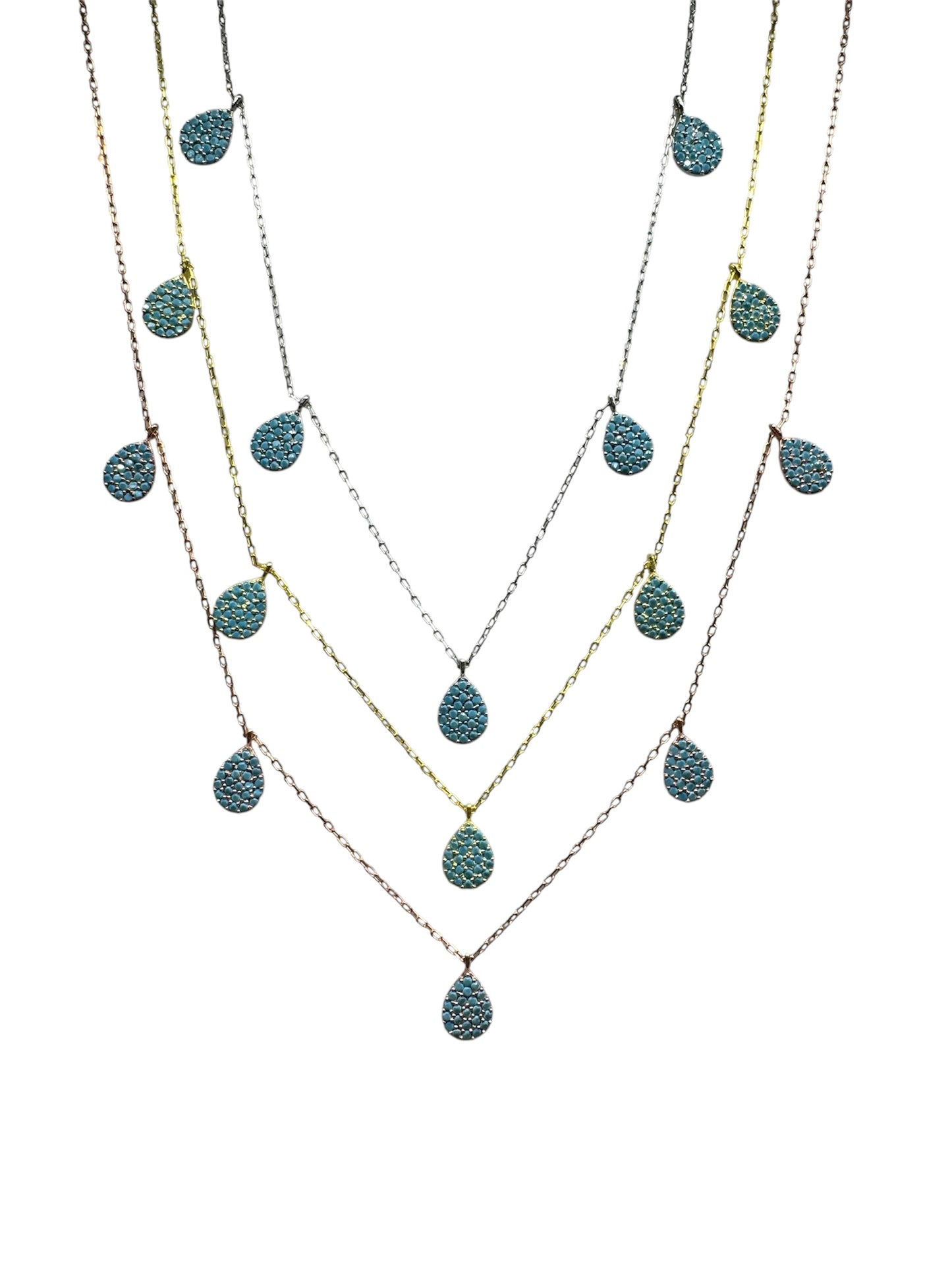 5 Turquoise Drop Silver Necklace