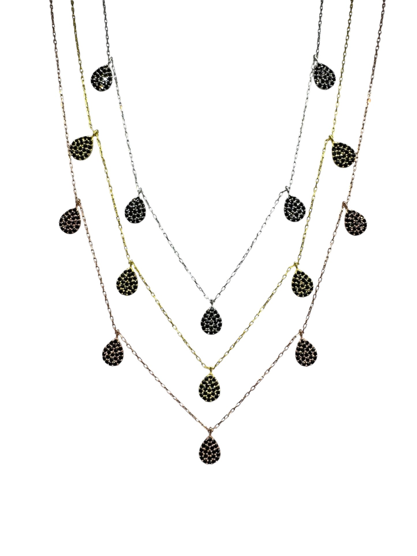 5 Black Drop Silver Necklace