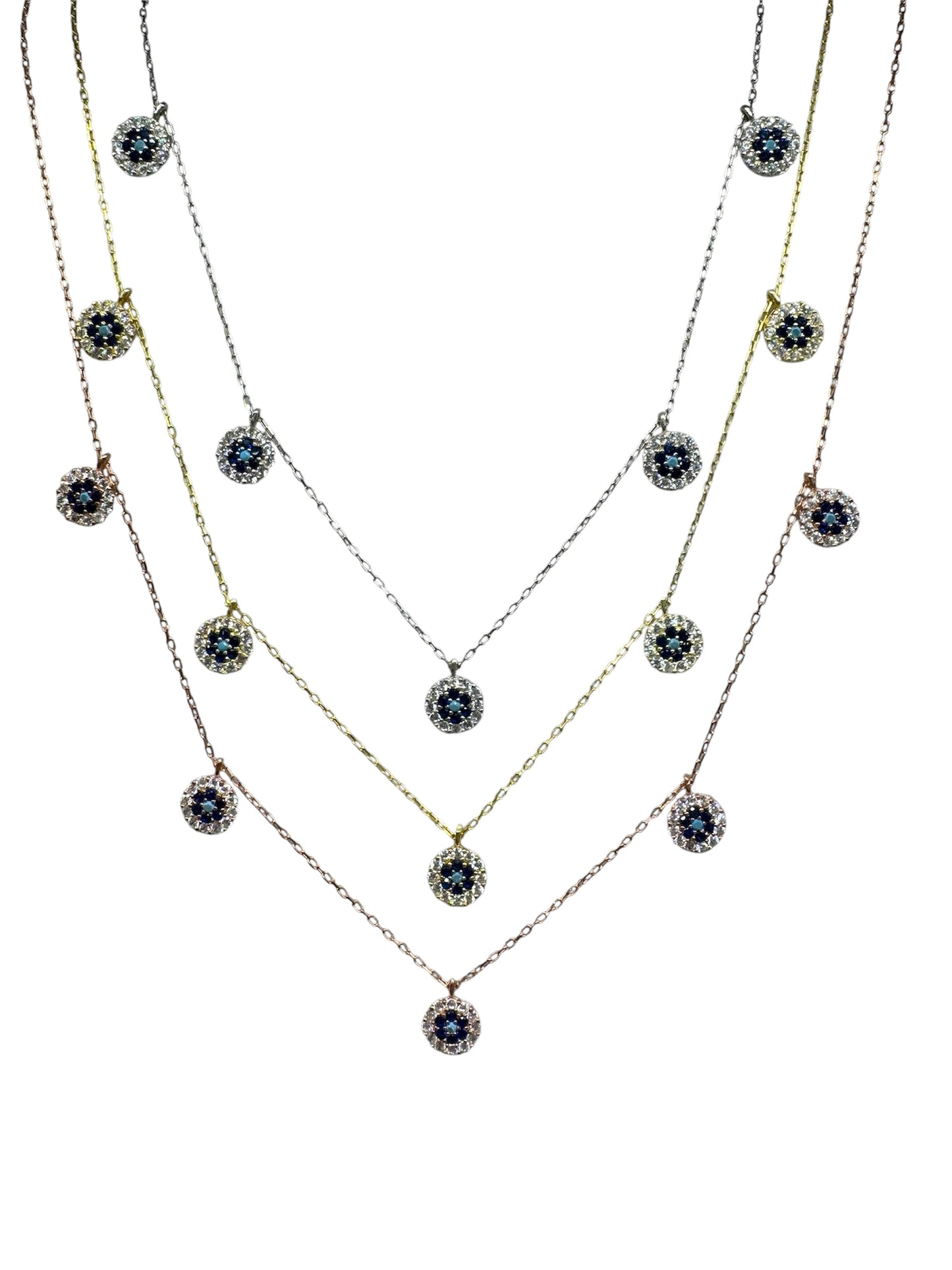 5 White Navy Turquoise Circle Silver Necklace