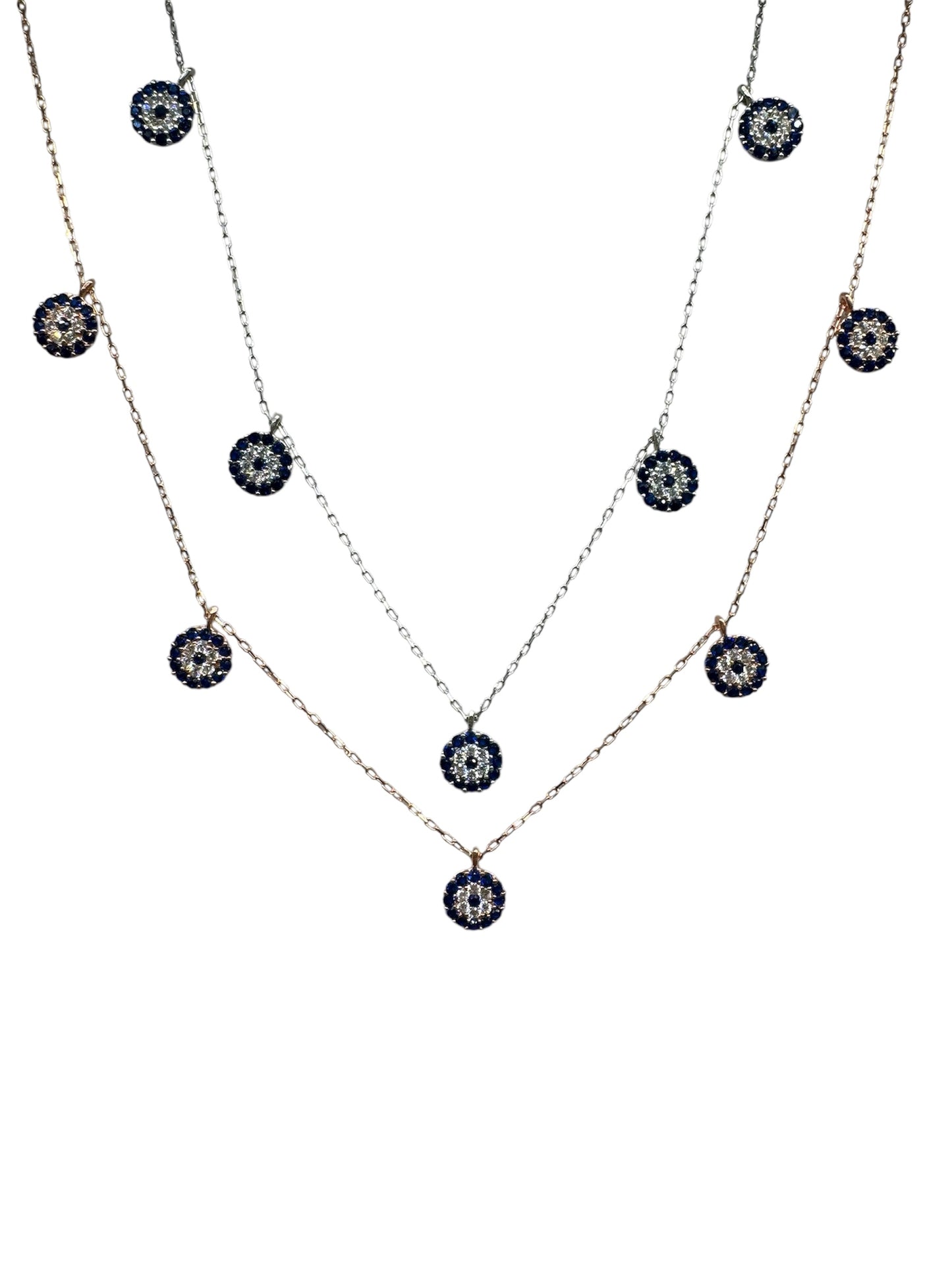 5 Navy White Navy Circle Silver Necklace