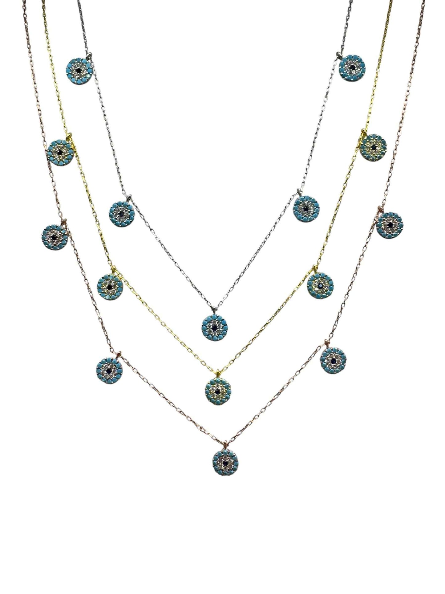 5 Turquoise White Navy Circle Silver Necklace
