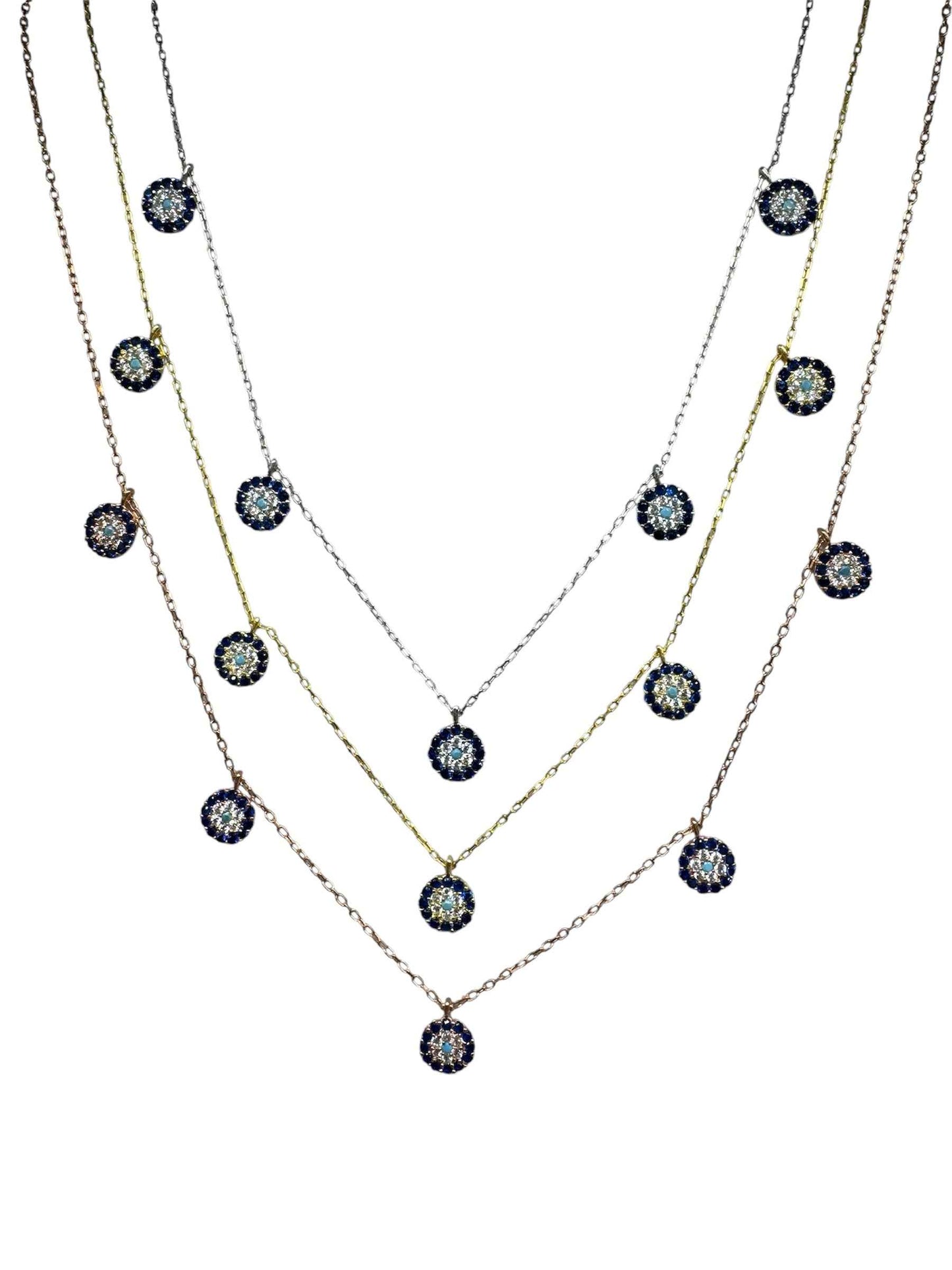 5 Navy White Turquoise Circle Silver Necklace