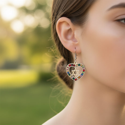 Star of David Heart Drop Earrings