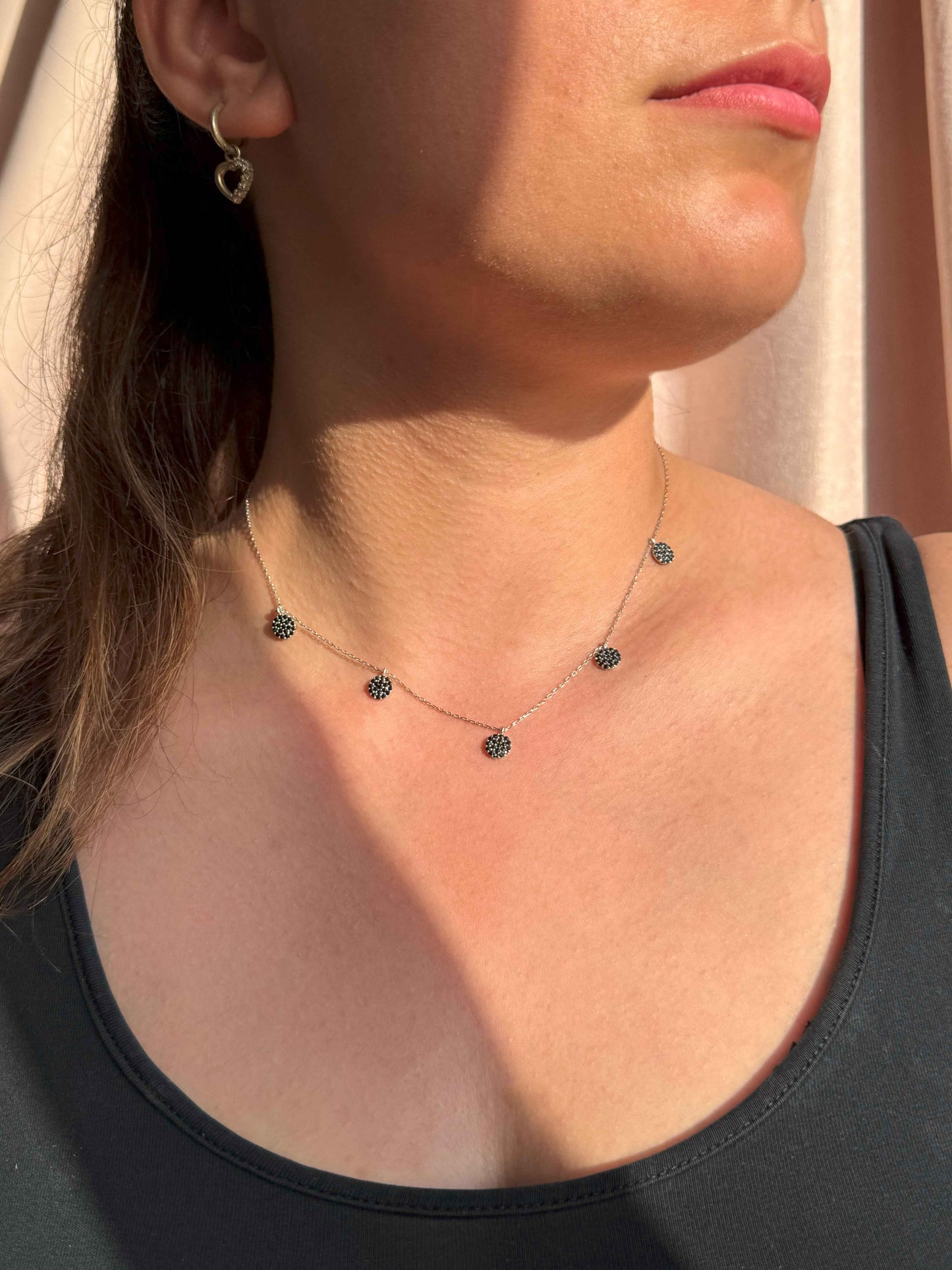 5 Black Circle Silver Necklace