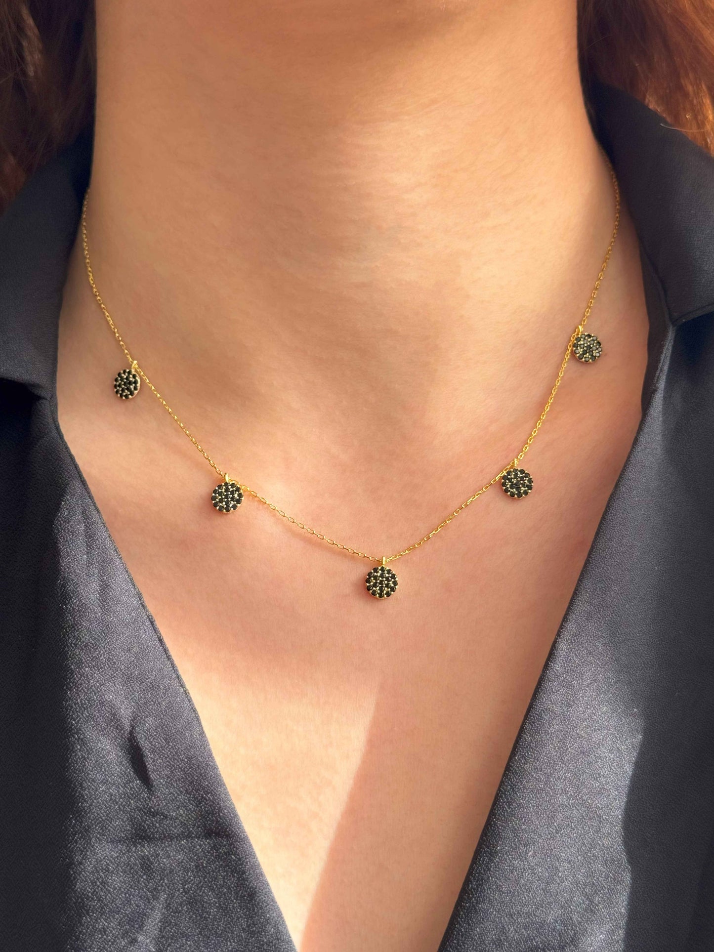 5 Black Circle Silver Necklace