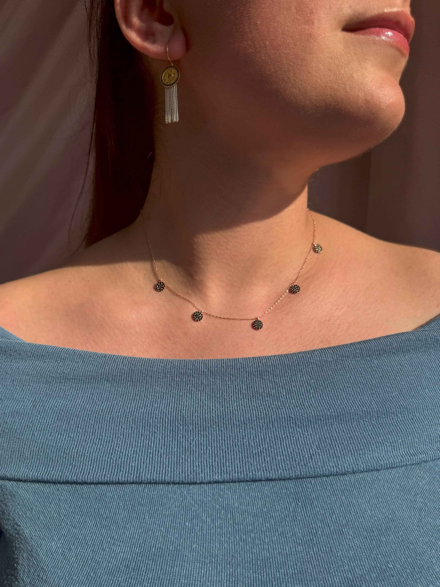 5 Black Circle Silver Necklace