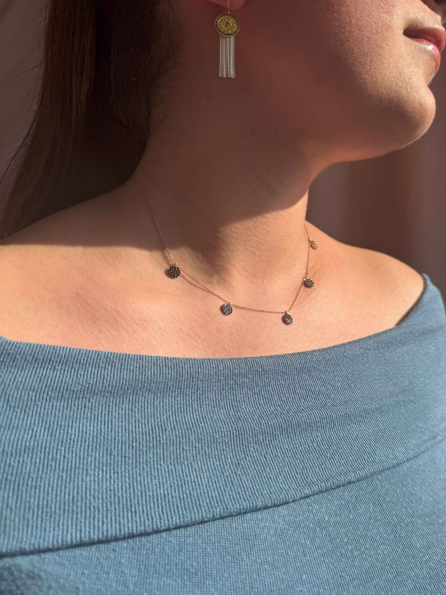 5 Black Circle Silver Necklace