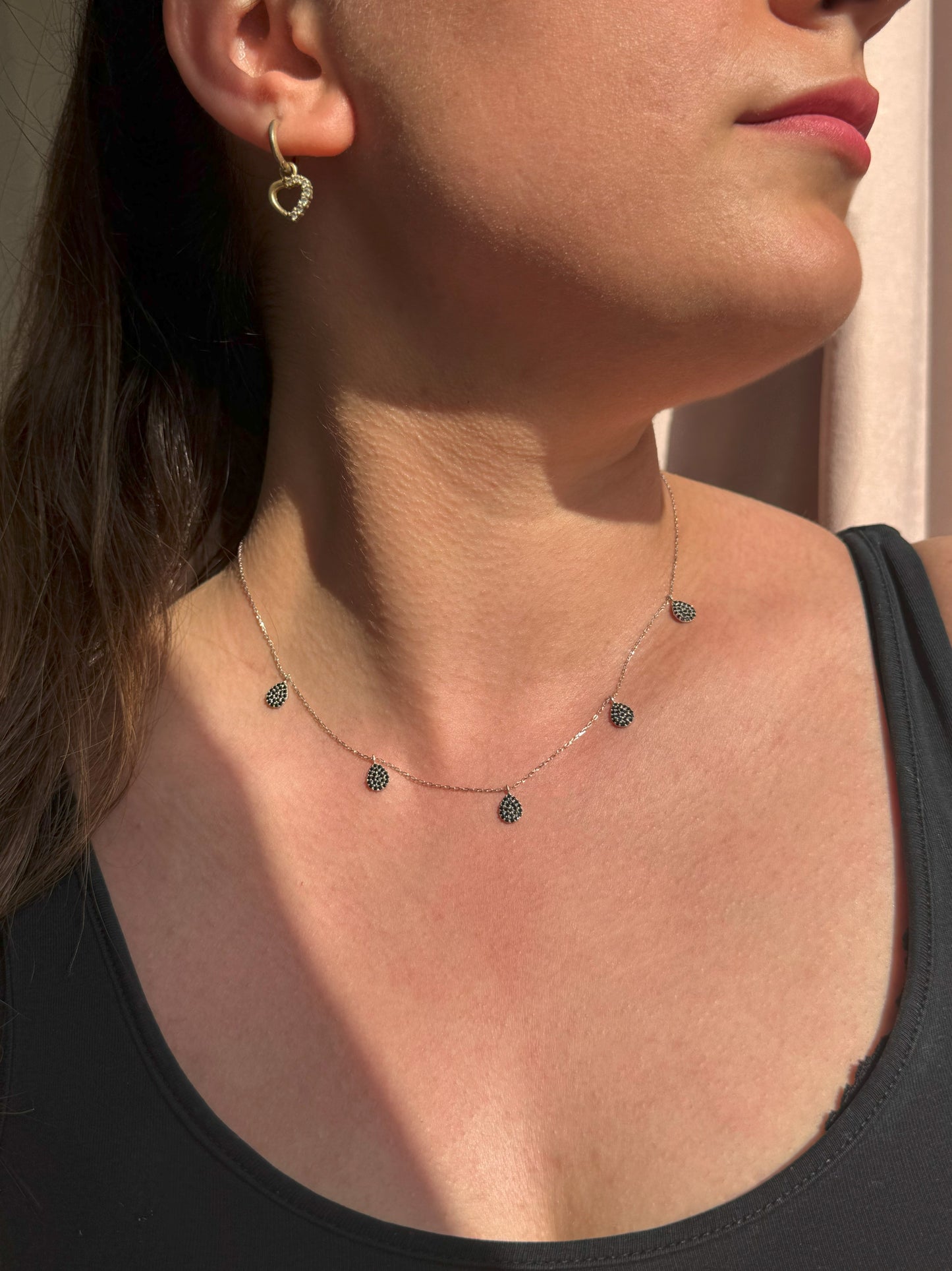 5 Black Drop Silver Necklace
