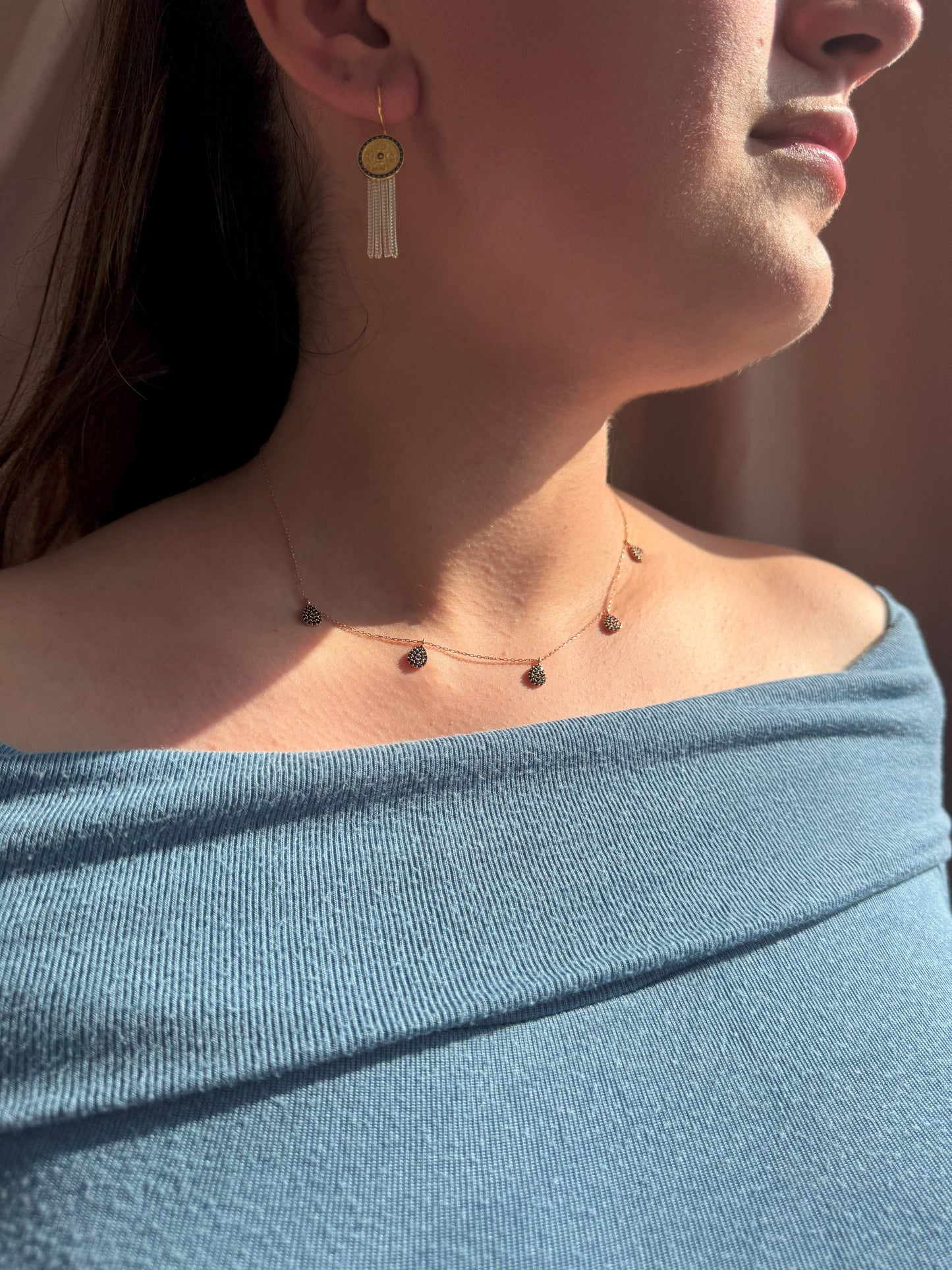 5 Black Drop Silver Necklace