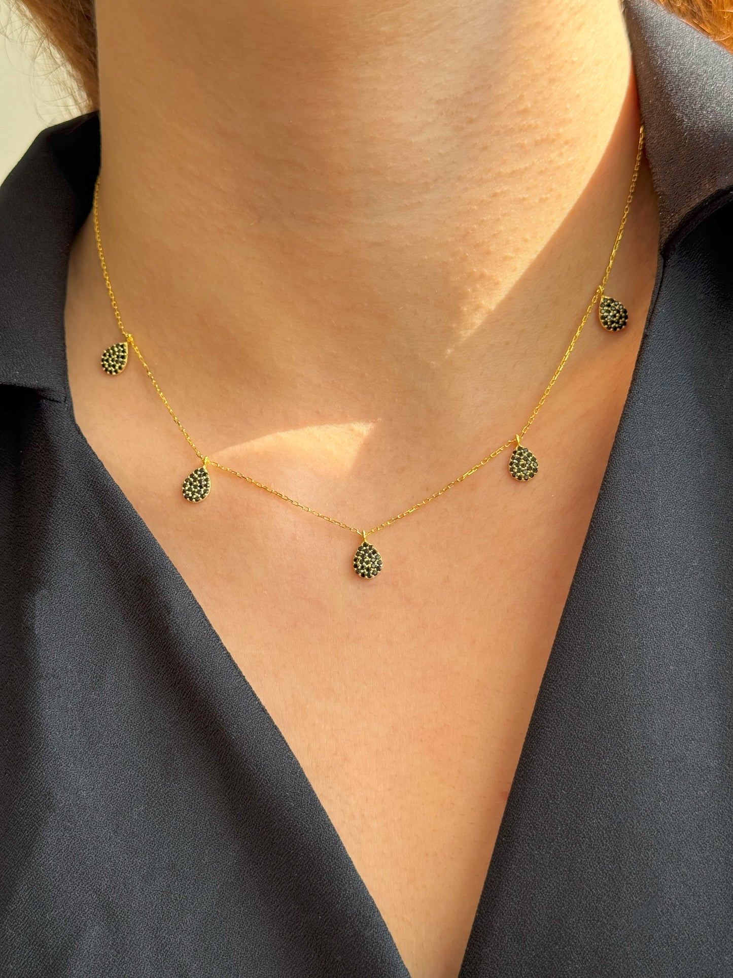 5 Black Drop Silver Necklace