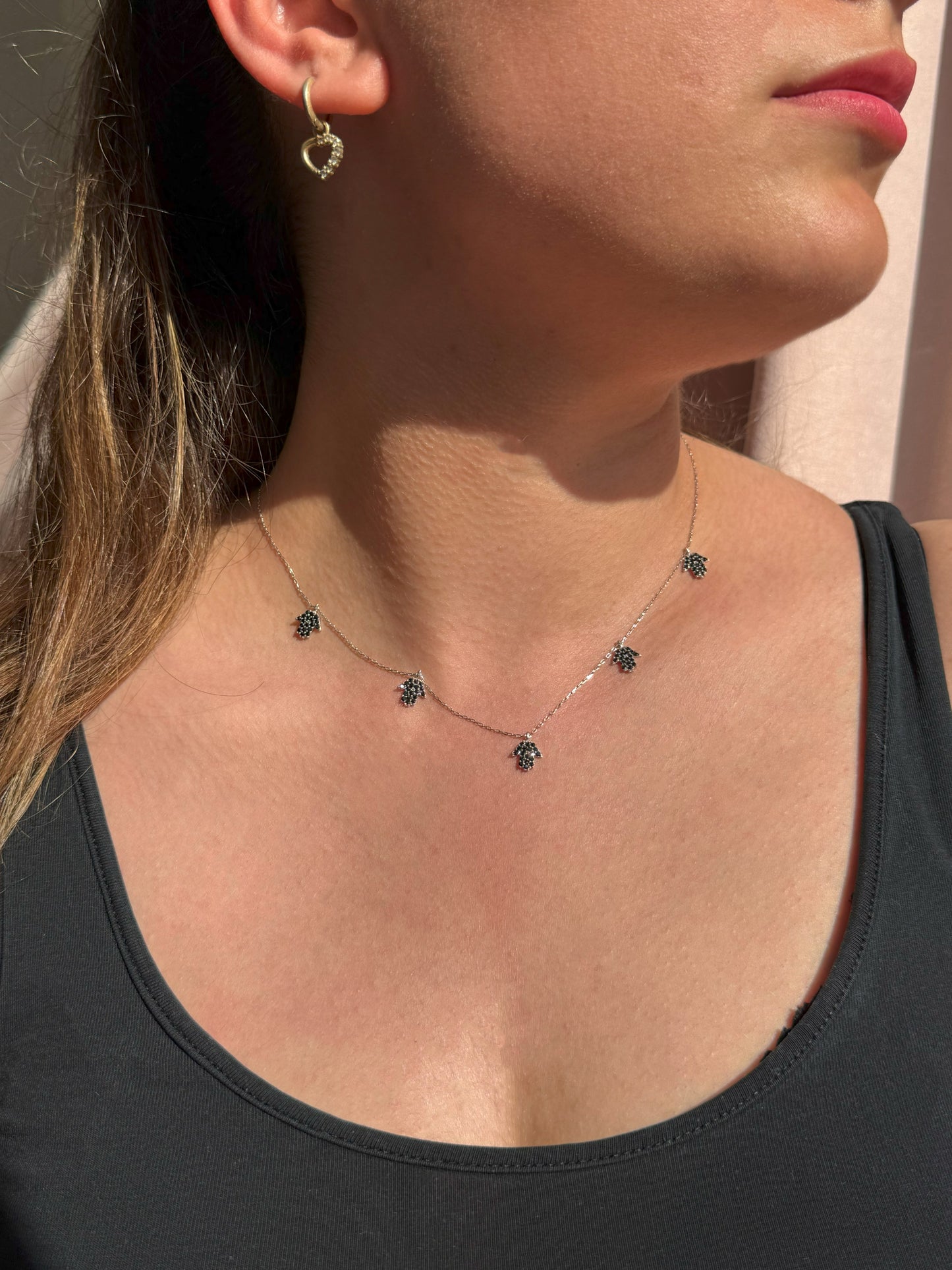 5 Black Hand Silver Necklace