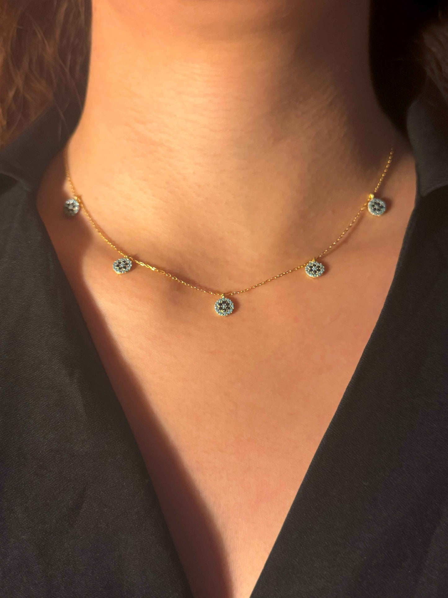5 Turquoise Navy Circle Silver Necklace