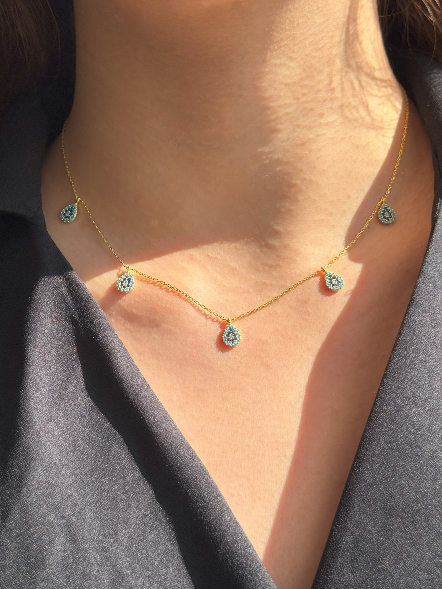 5 Turquoise Navy Turquoise Drop Silver Necklace