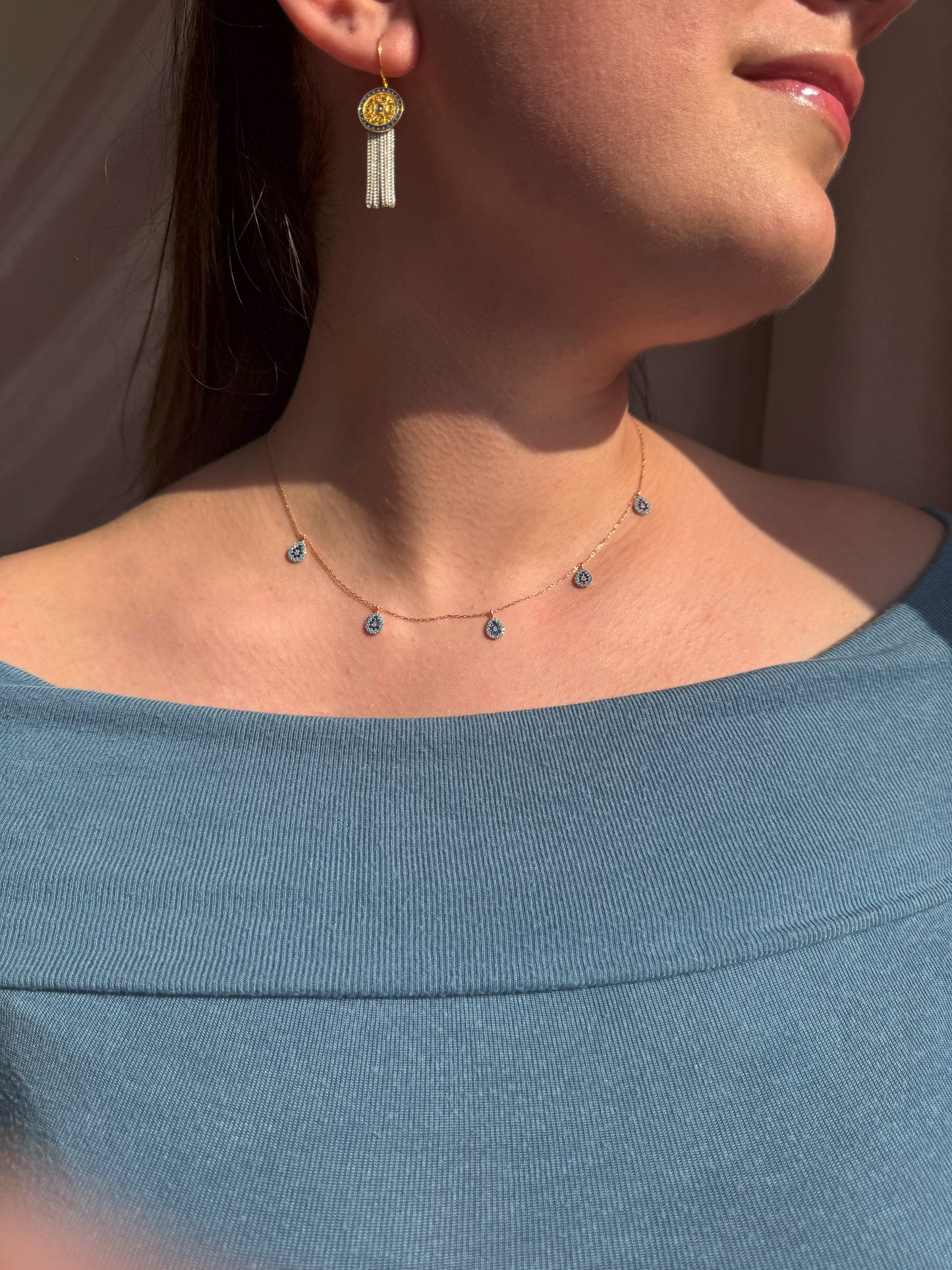 5 Turquoise Navy Turquoise Drop Silver Necklace