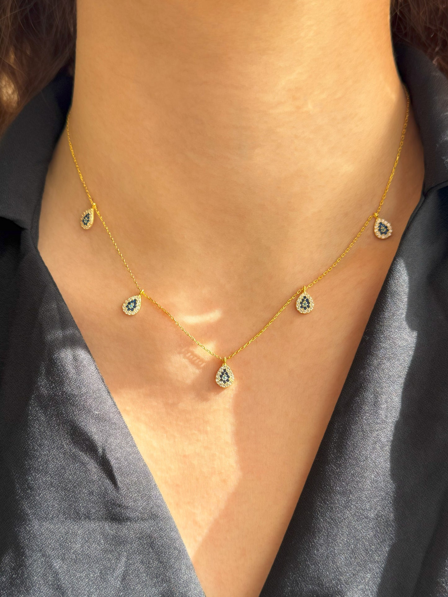 5 White Navy Turquoise Drop Silver Necklace
