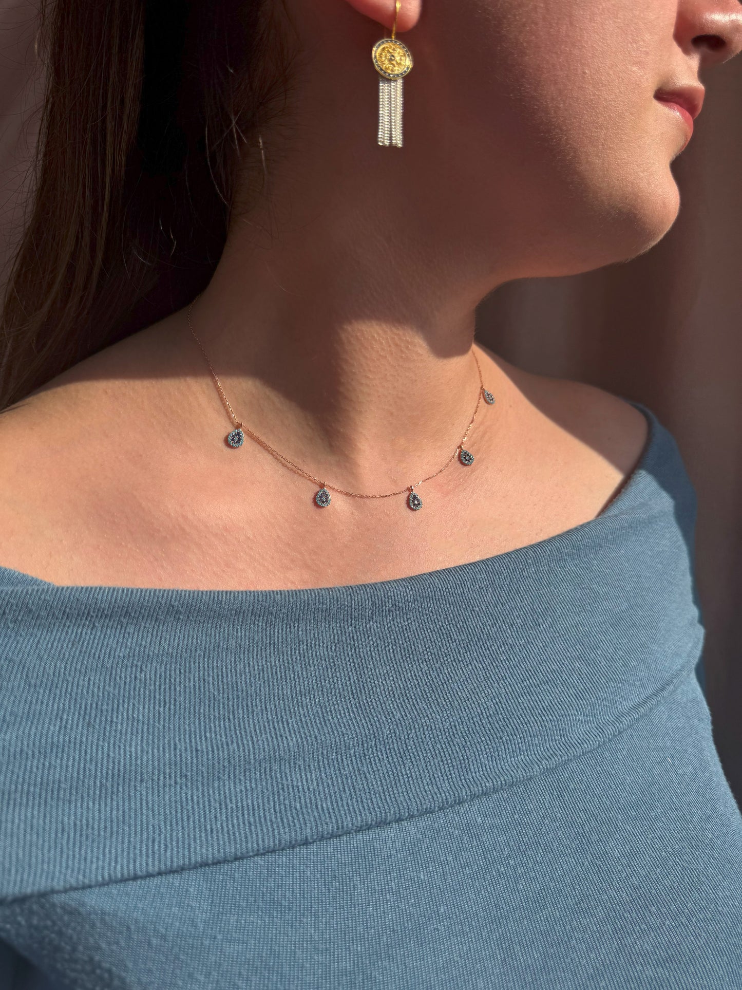 5 Turquoise Navy Turquoise Drop Silver Necklace