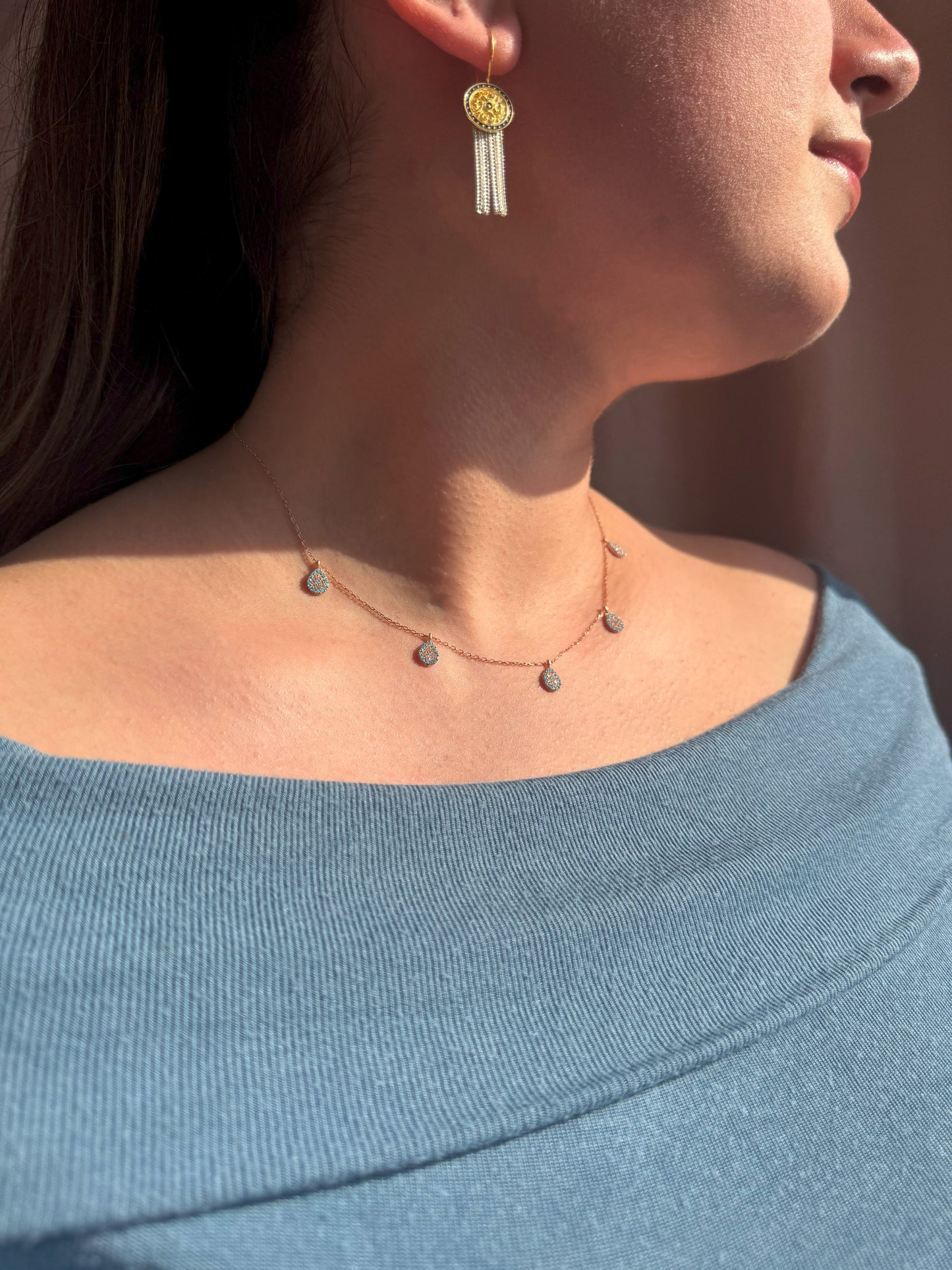 5 Turquoise White Turquoise Drop Silver Necklace
