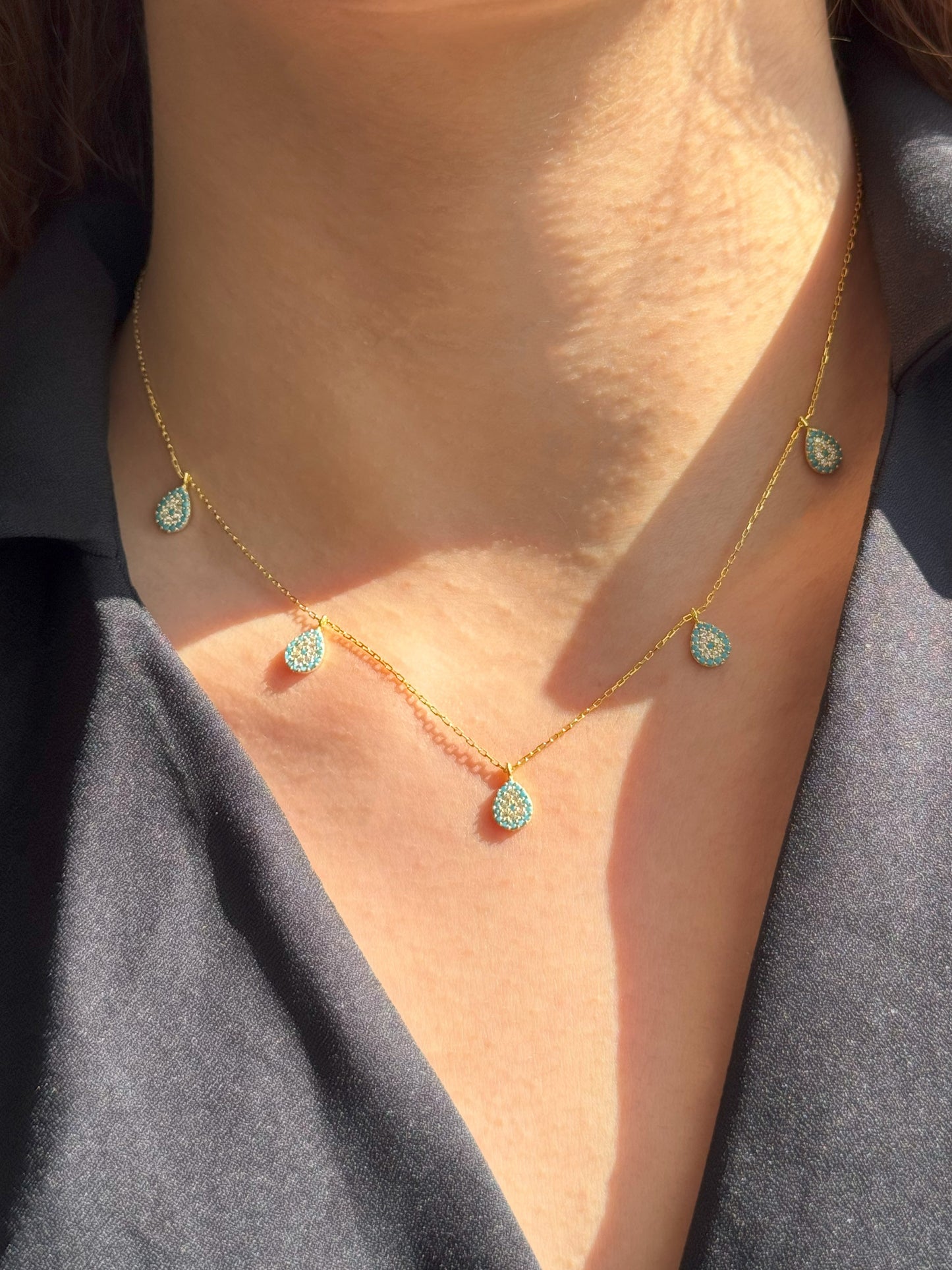 5 Turquoise White Turquoise Drop Silver Necklace
