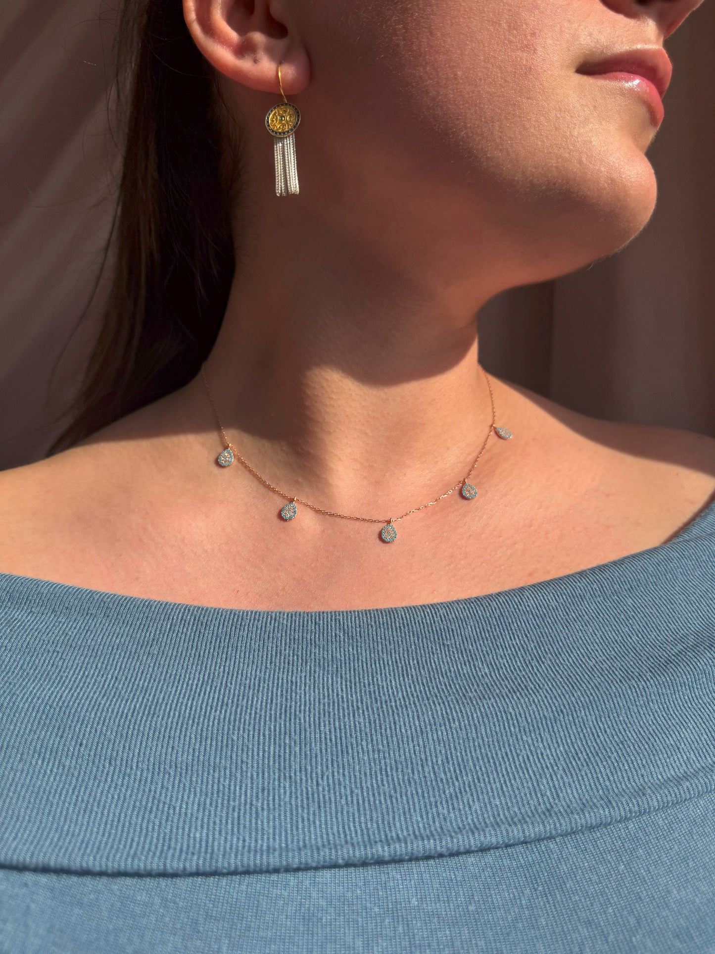 5 Turquoise White Turquoise Drop Silver Necklace