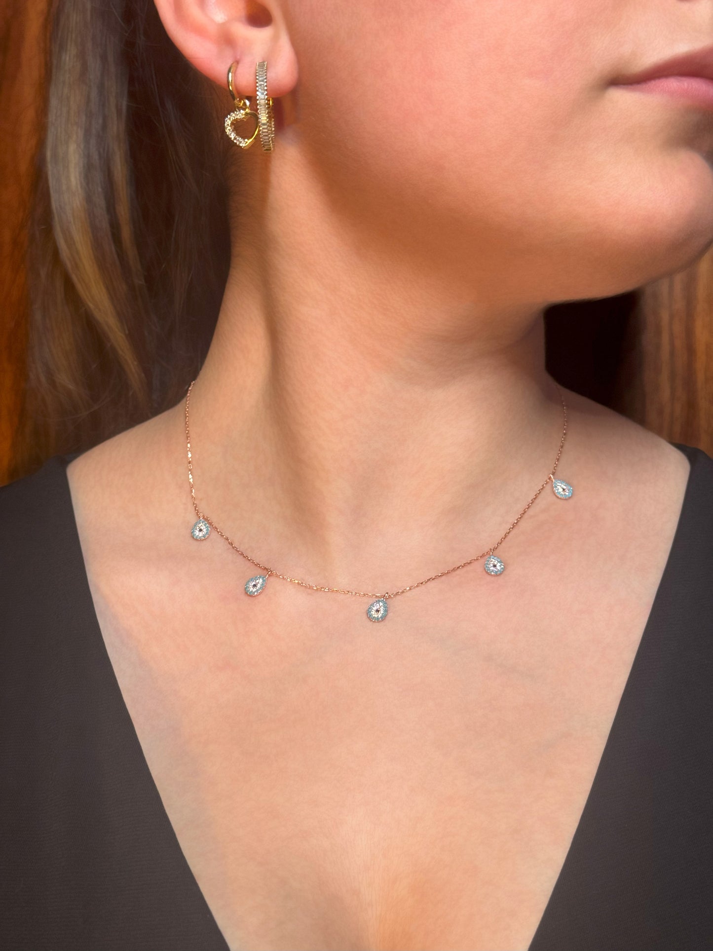 5 Turquoise White Navy Drop Silver Necklace