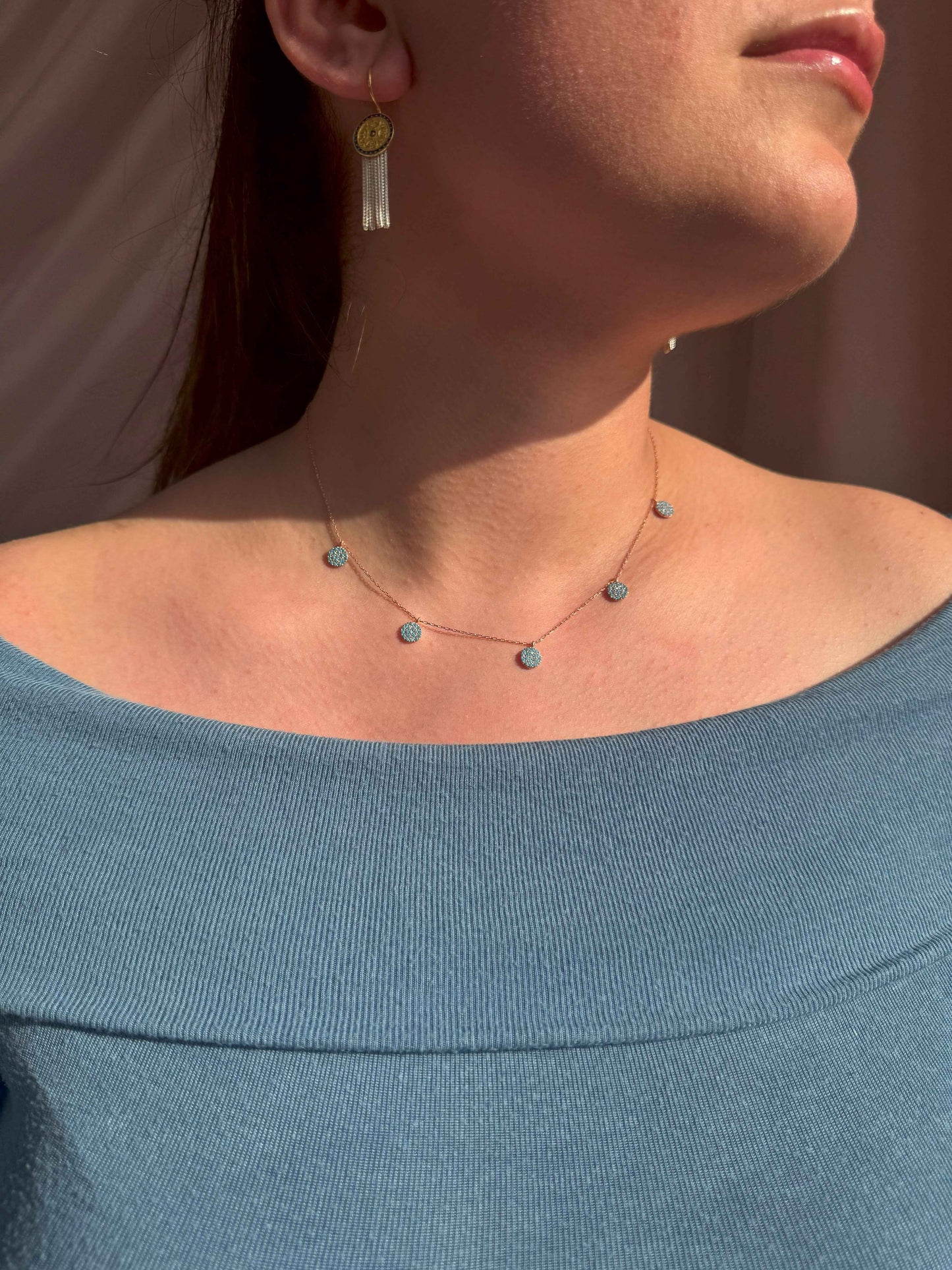 5 Turquoise Circle Silver Necklace