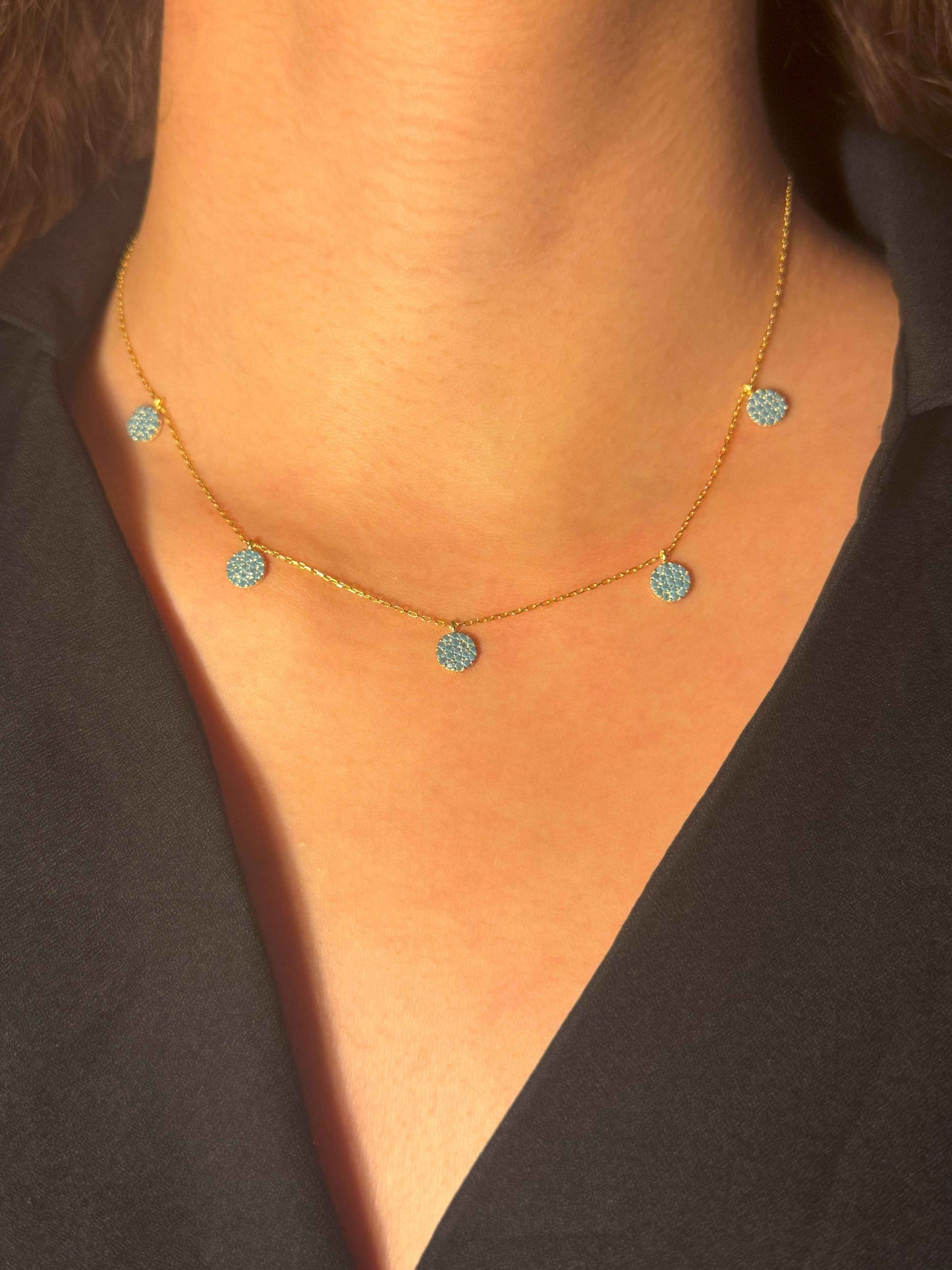 5 Turquoise Circle Silver Necklace