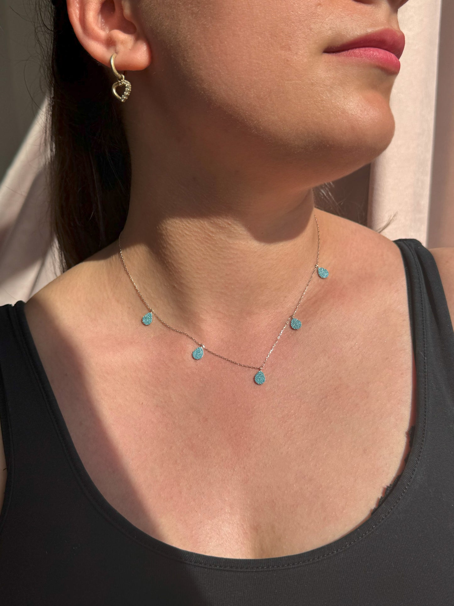 5 Turquoise Drop Silver Necklace