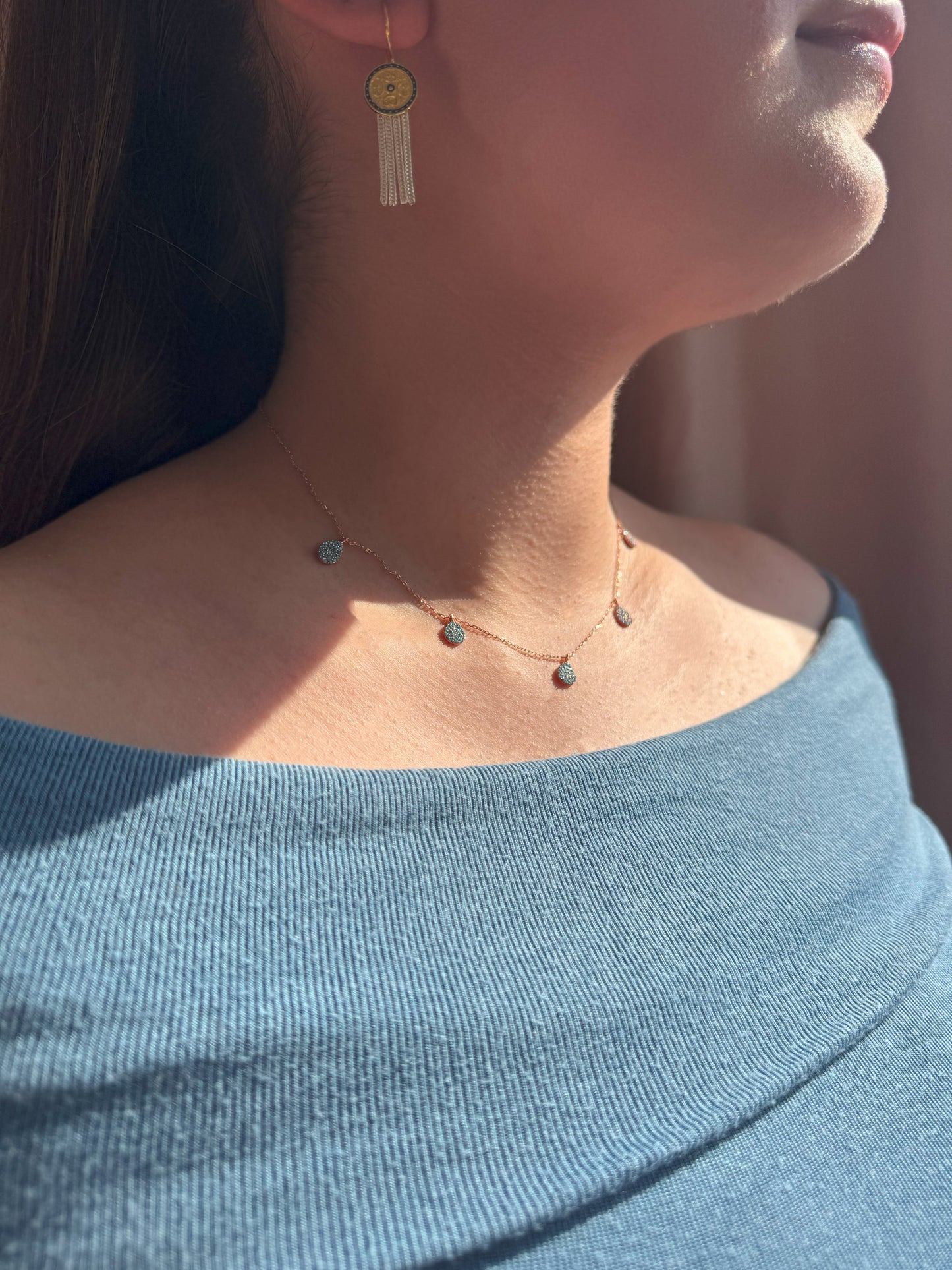 5 Turquoise Drop Silver Necklace