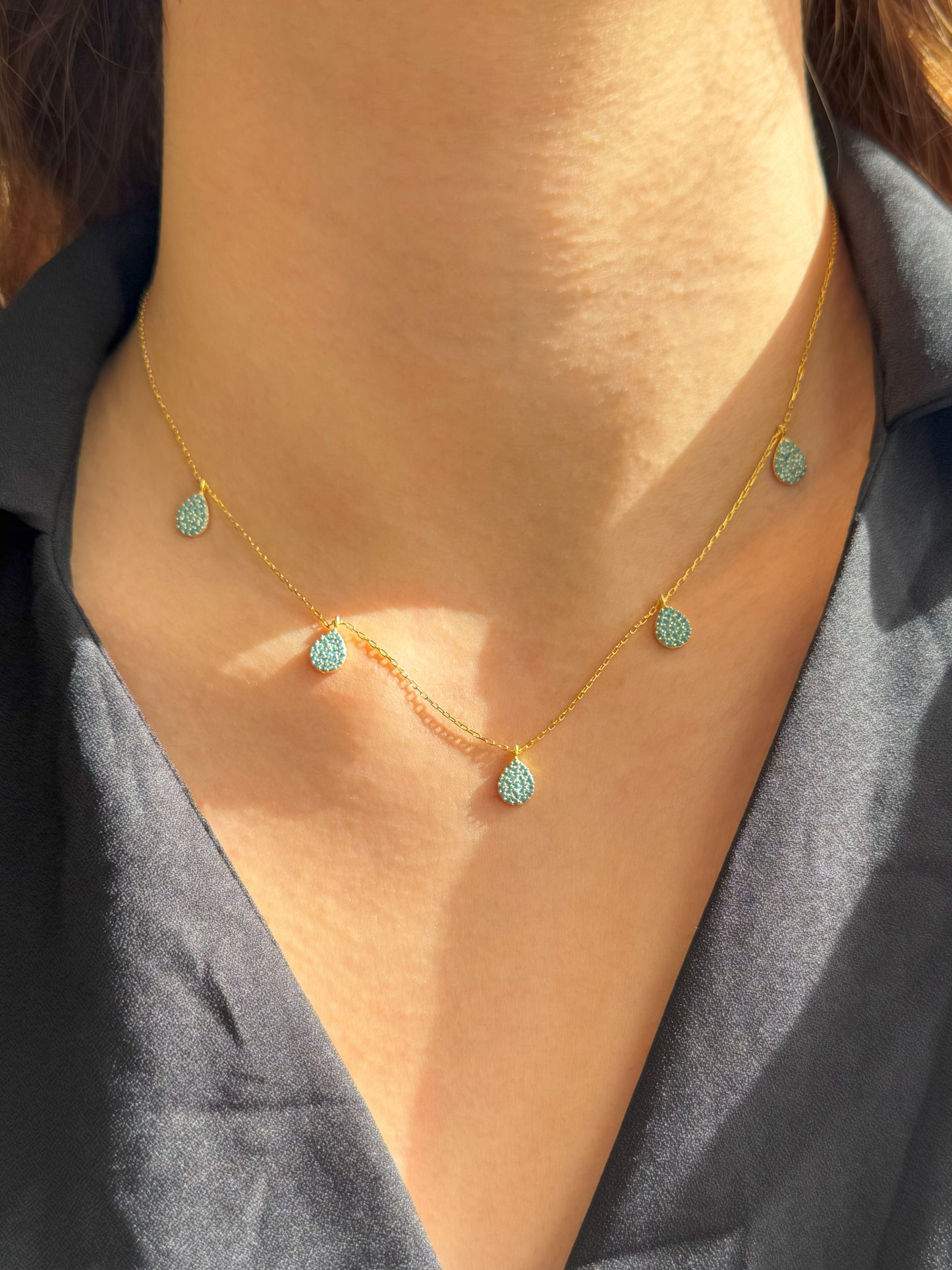 5 Turquoise Drop Silver Necklace
