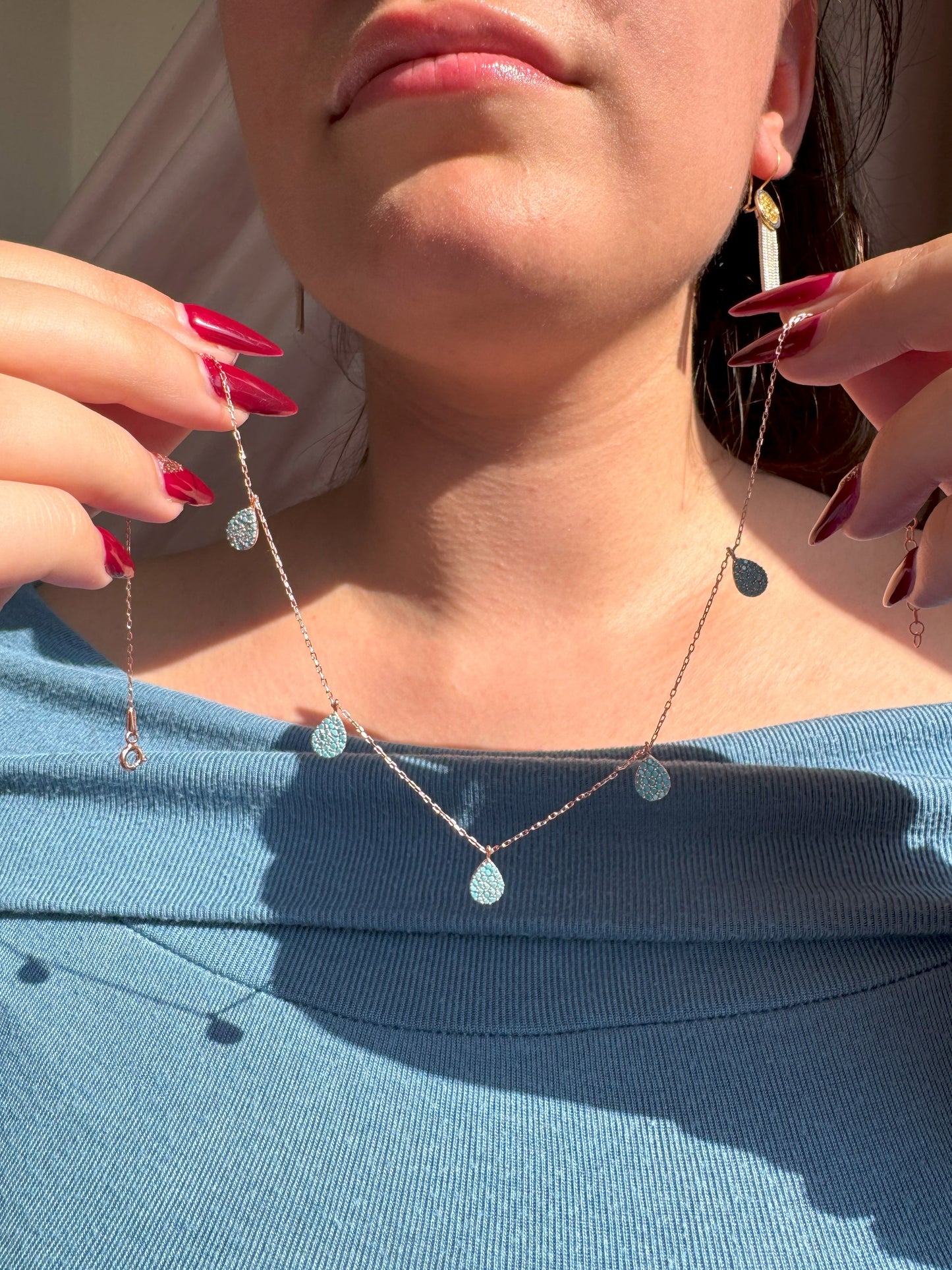 5 Turquoise Drop Silver Necklace