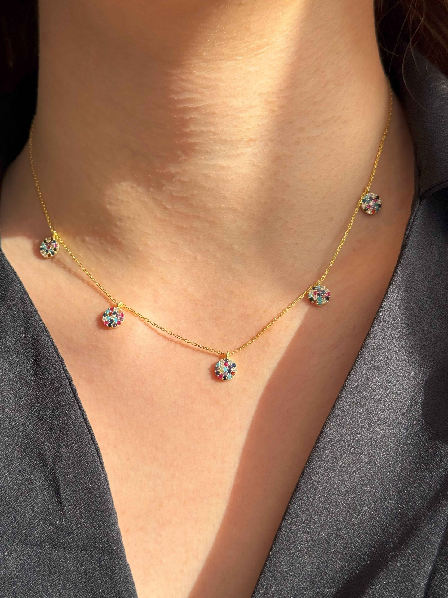 5 Mix Circle Silver Necklace