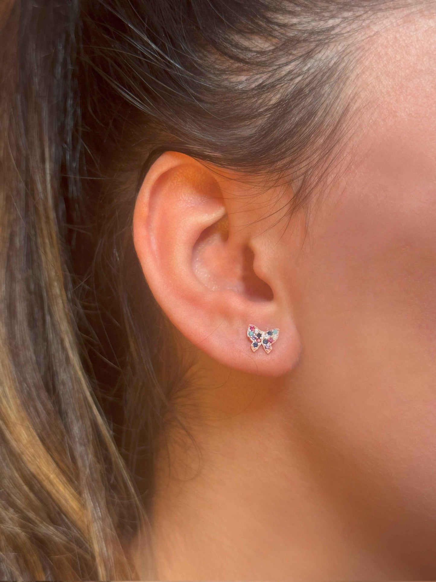 Mini Mix Butterfly Silver Earrings