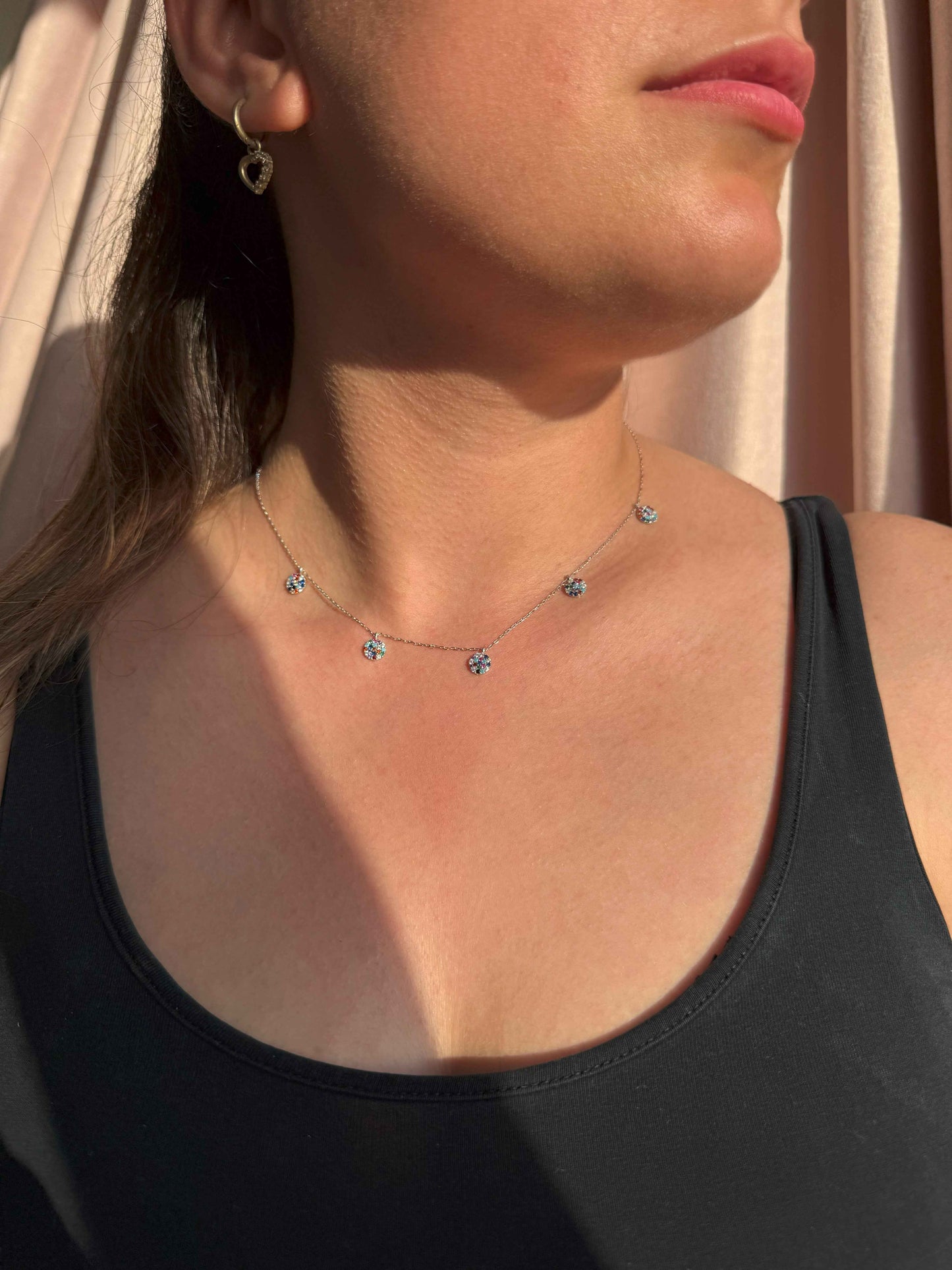 5 Mix Circle Silver Necklace