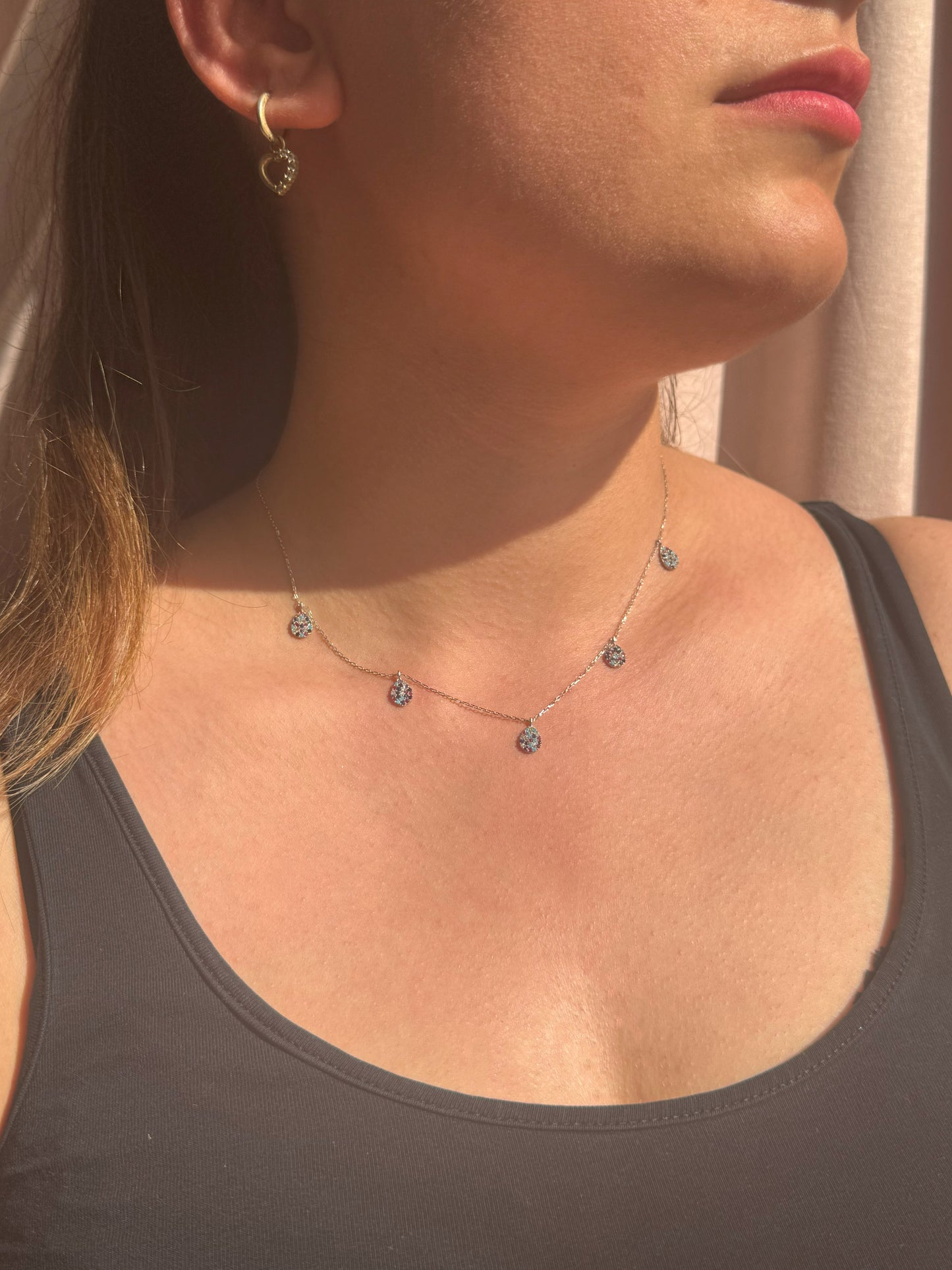 5 Mix Drop Silver Necklace