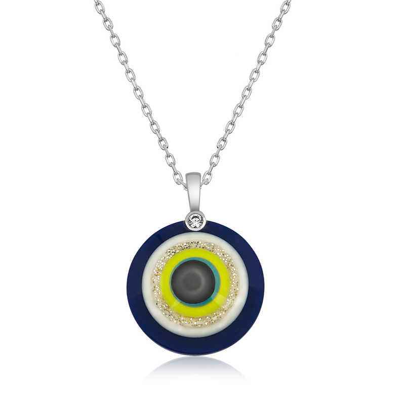 100 Languages "I Love You" Evil Eye Silver Necklace