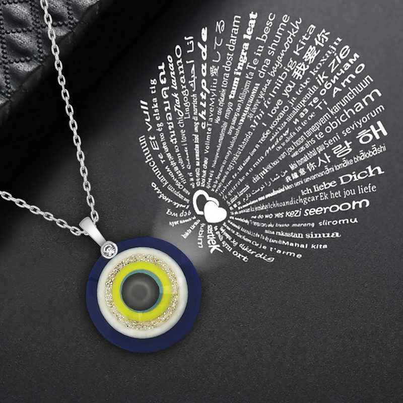100 Languages "I Love You" Evil Eye Silver Necklace