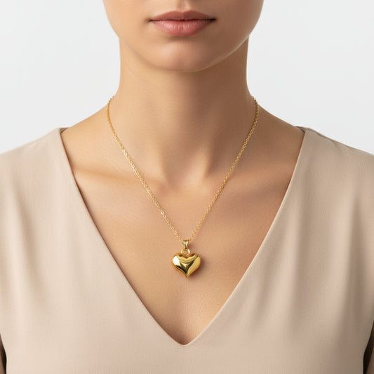 3D Gold Herz Damen Silber Halskette