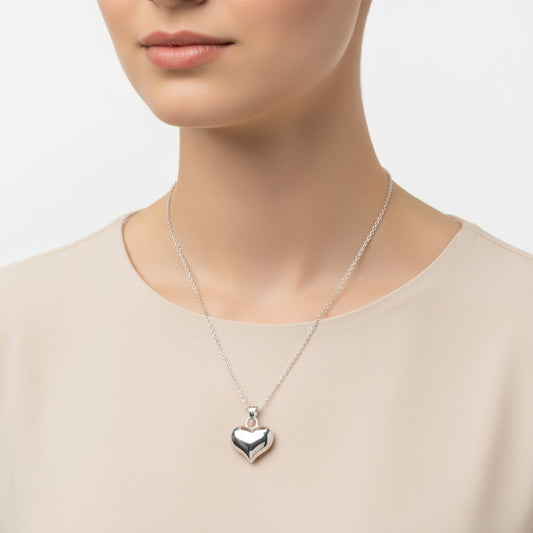 3D Herz Damen Silber Halskette